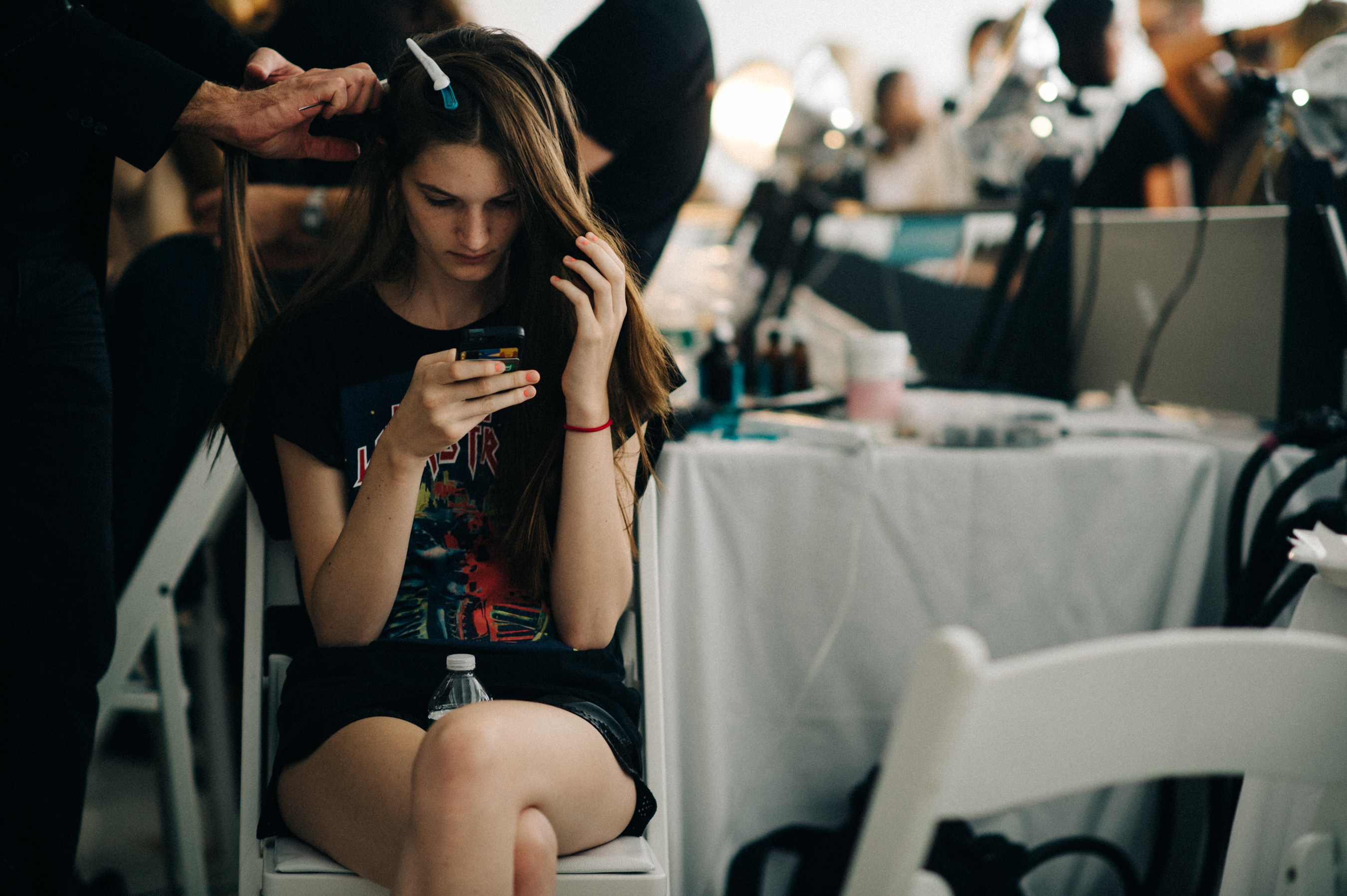 Model Carly Moore in hair and makeup