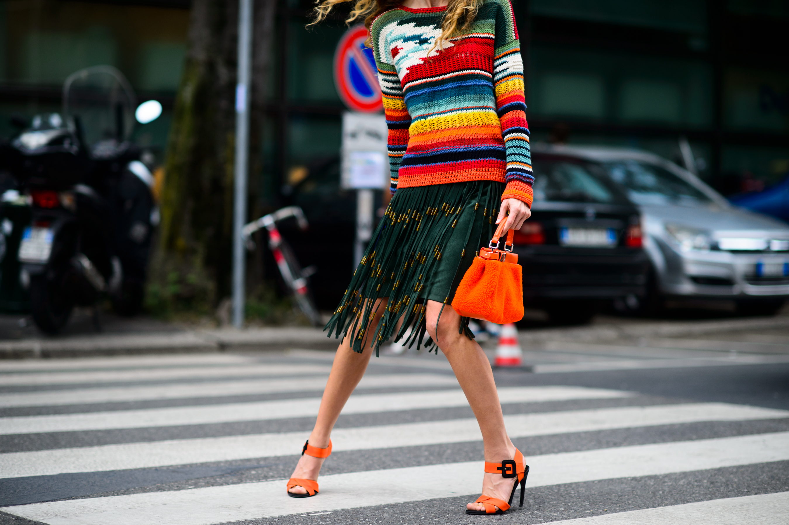 Italian woman wearing bright colours