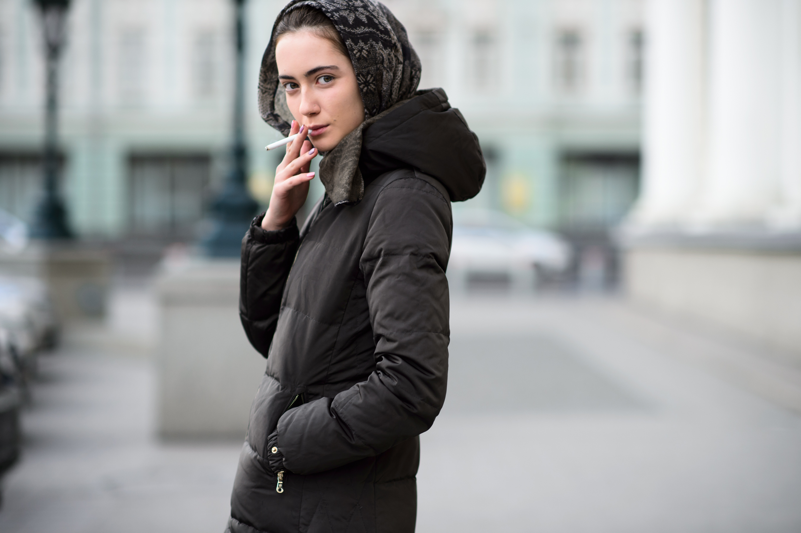 Model smoking at Fashion Week