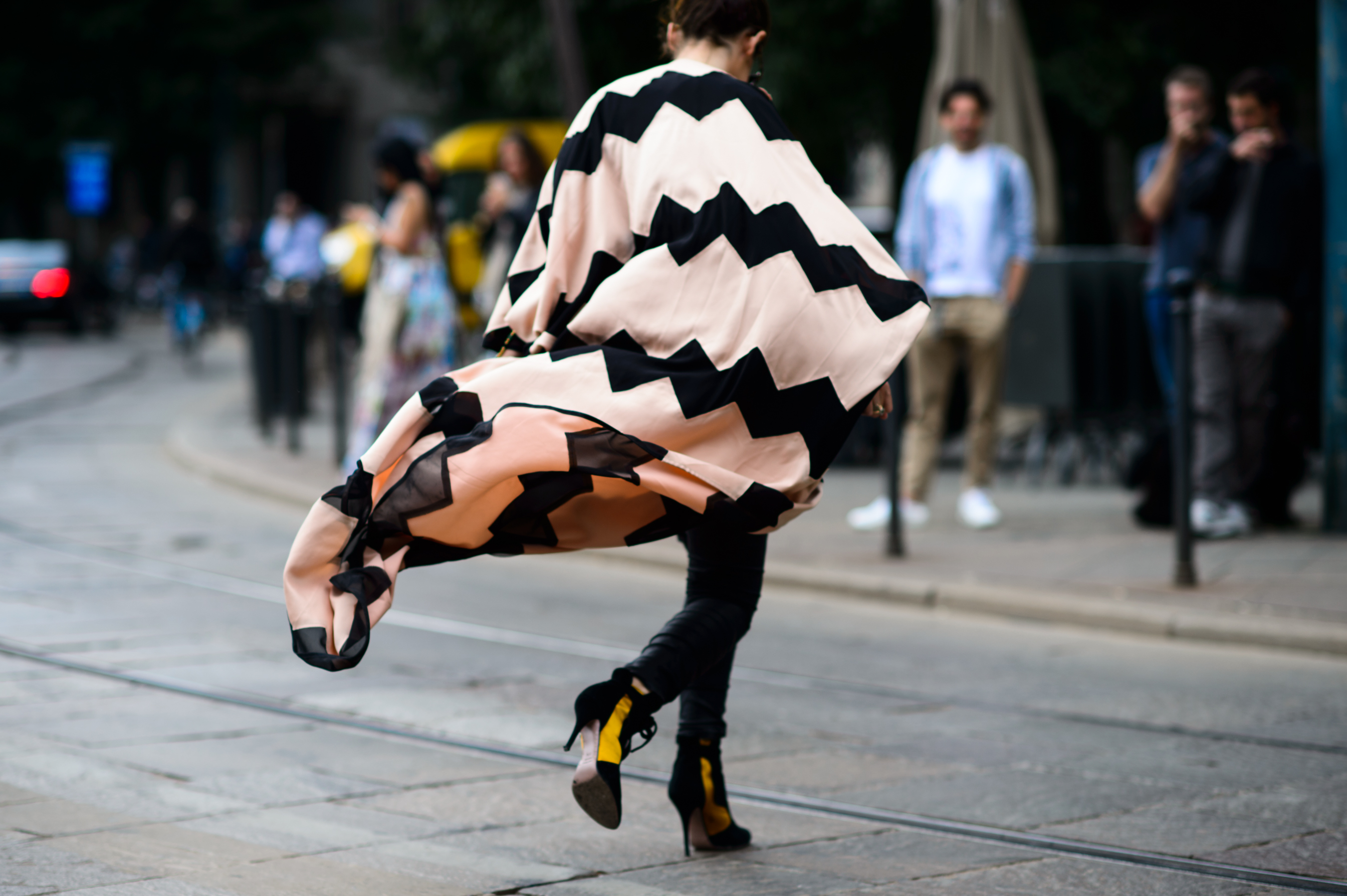 Tunisian woman crossing the street in Italy