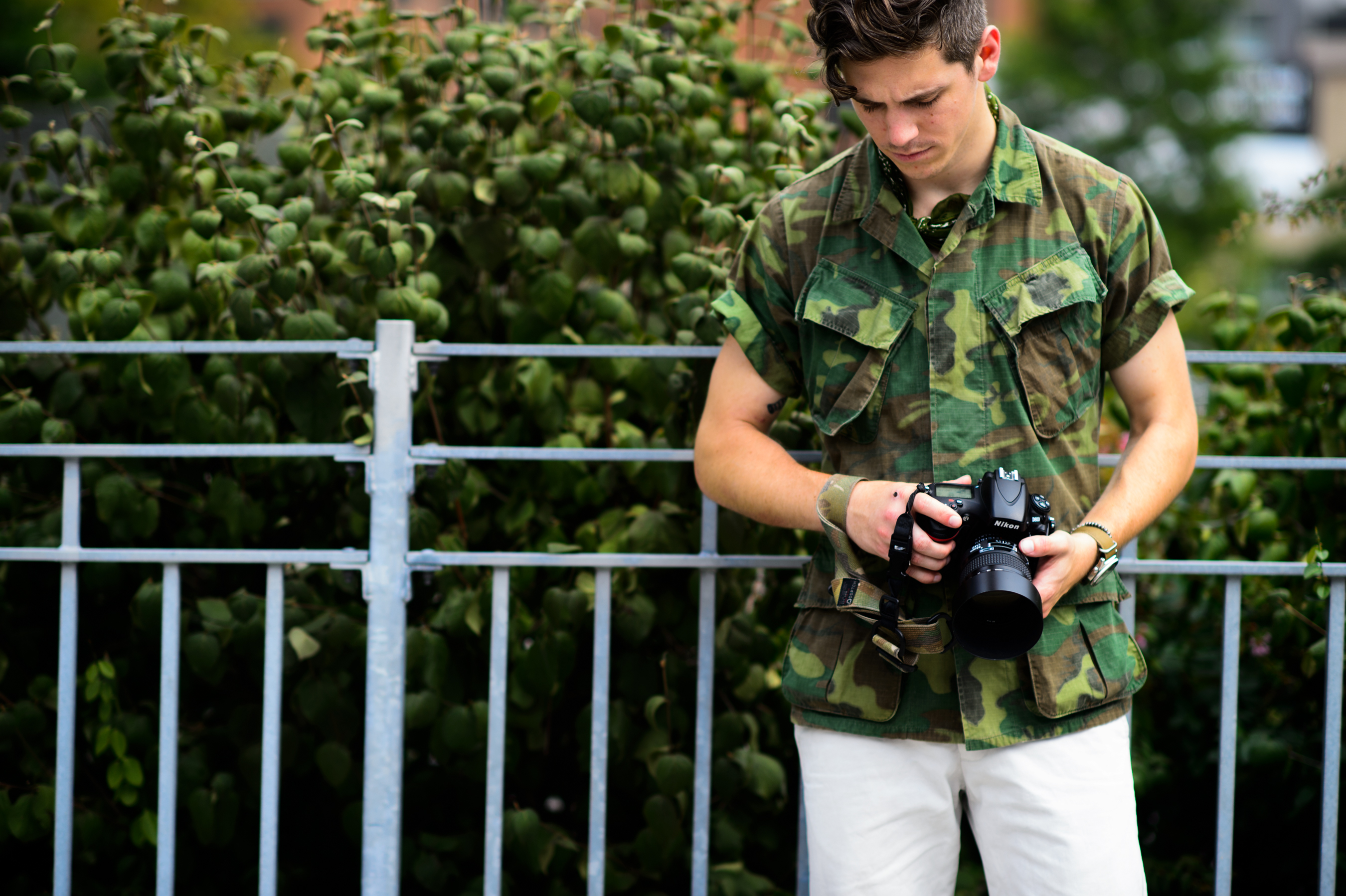 American man wearing camouflage