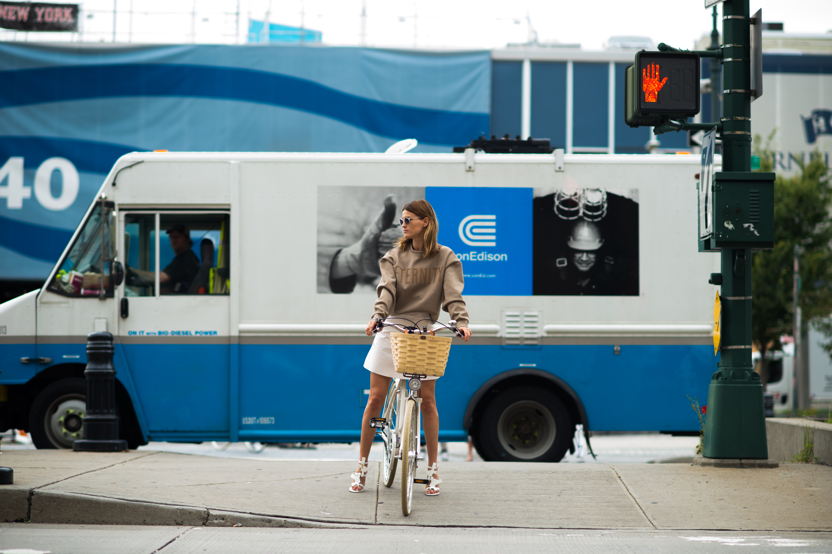 Norwegian blogger on her bicycle wearing Calvin Klein