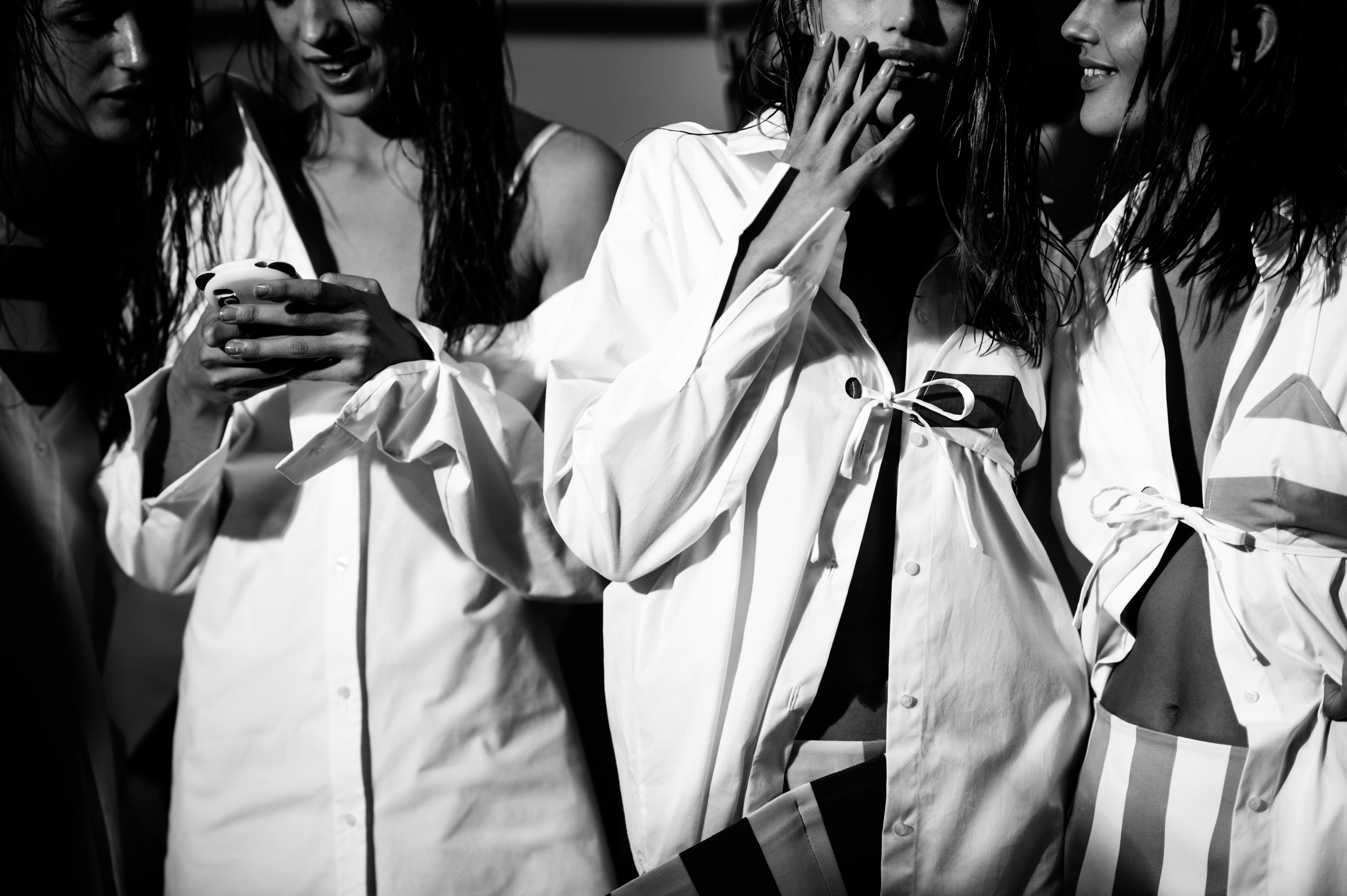 Four models before a fashion show