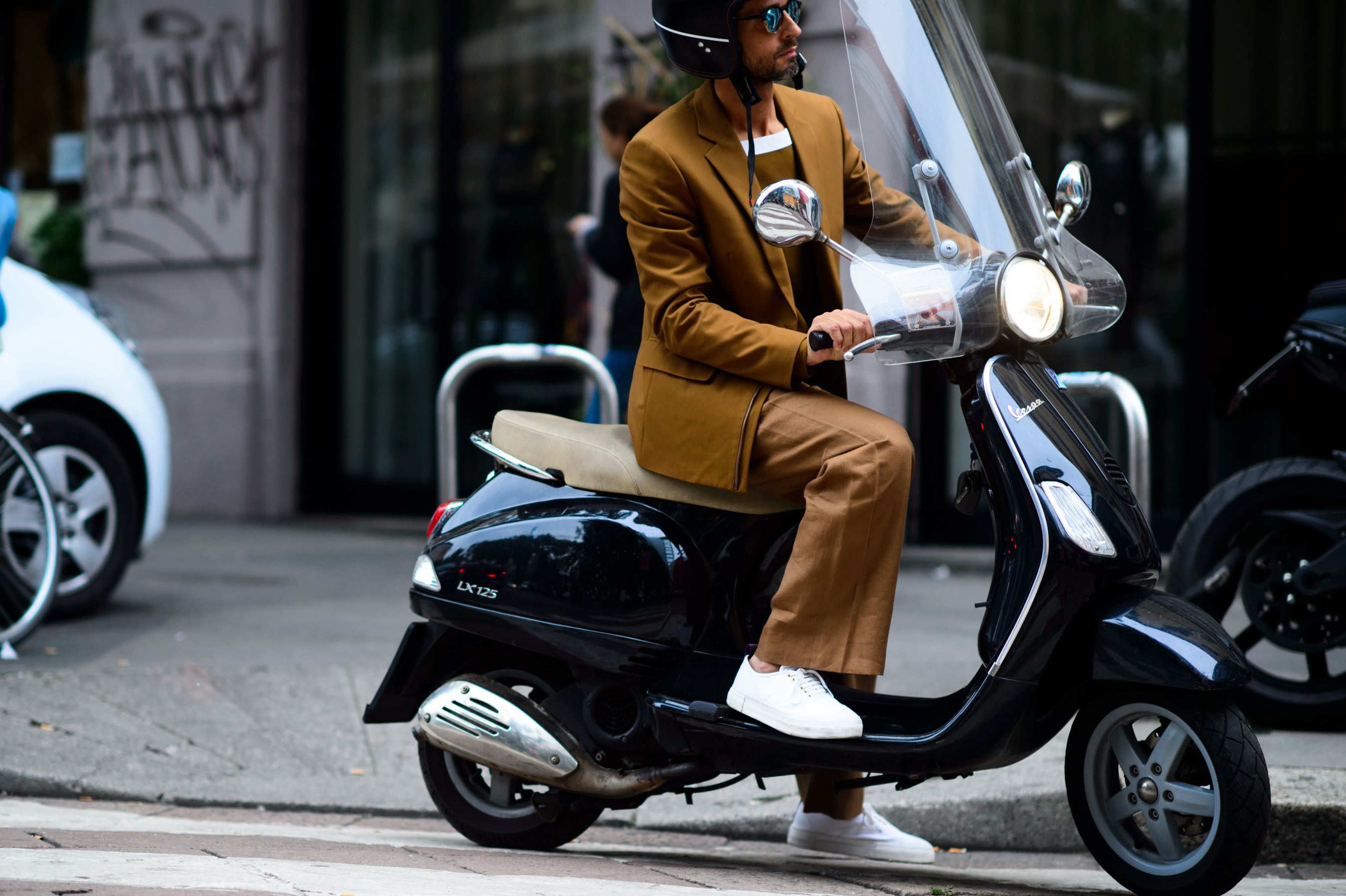 Italian man wearing a copper suit