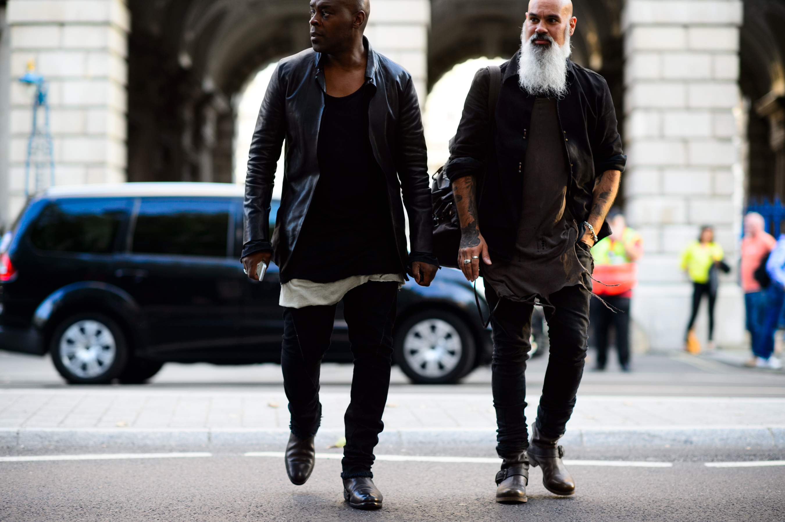 Two men wearing all black in England