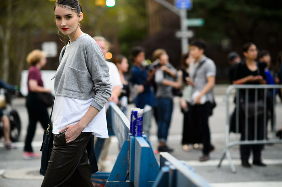 Model after a fashion show at NYFW