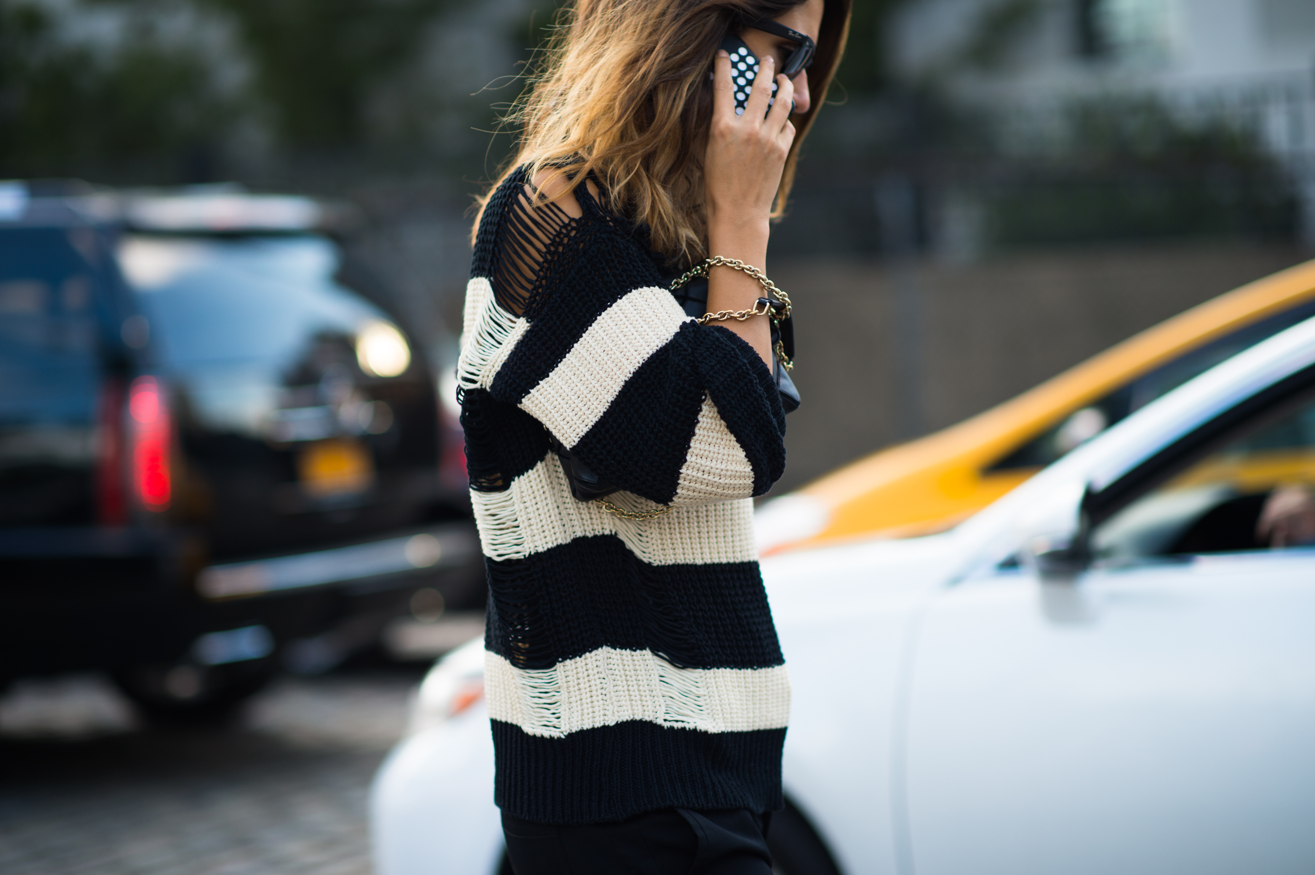 Editor wearing a striped jumper
