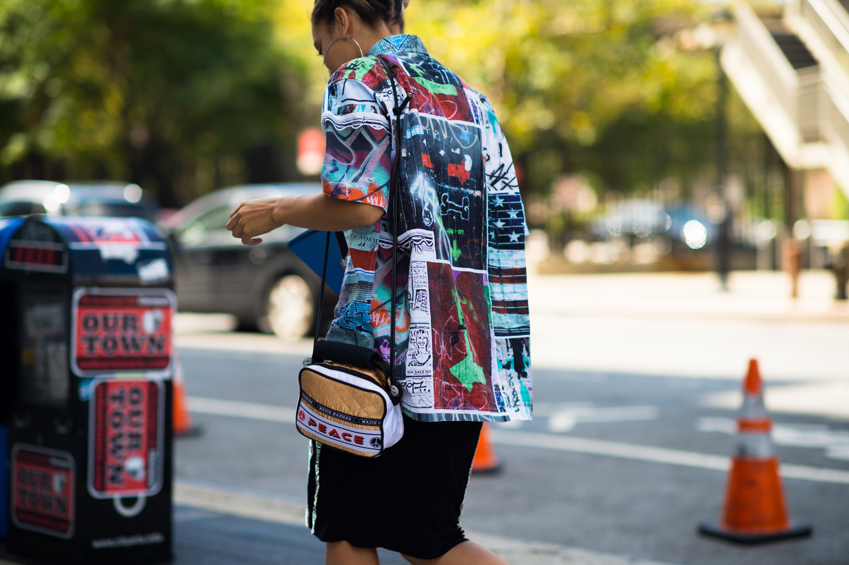 Woman wearing a cool printed shirt