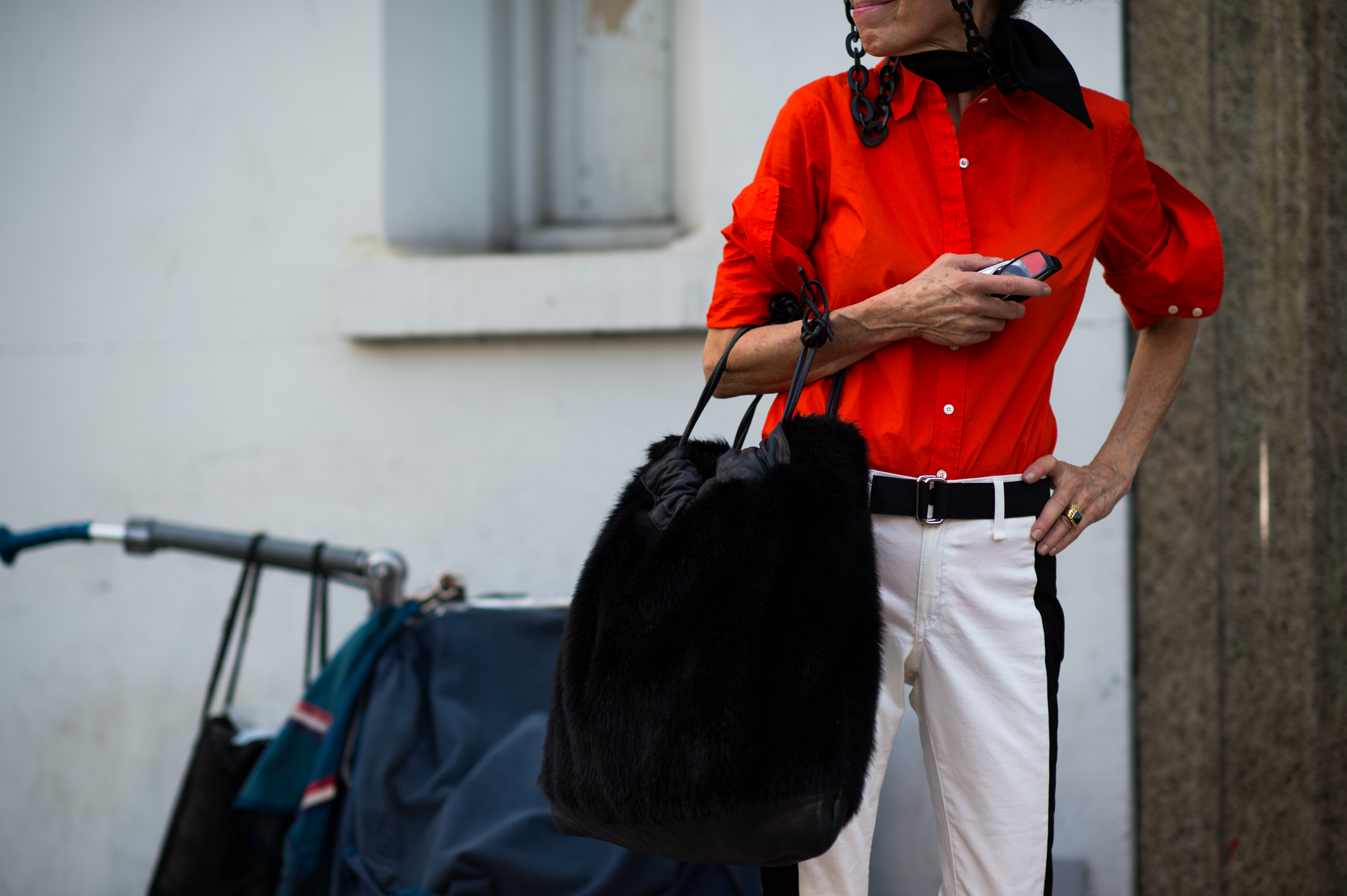 Woman wearing a red shirt