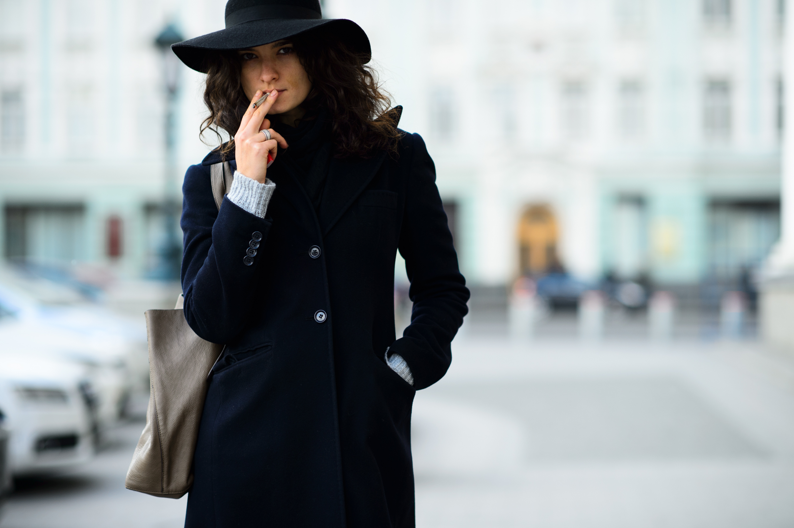 Russian model smoking at Manege Square