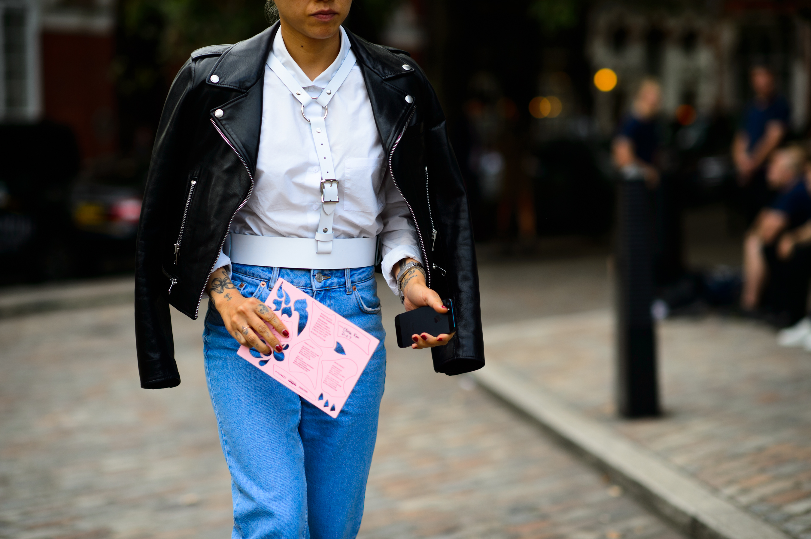 Nordstrom buyer wearing a harness