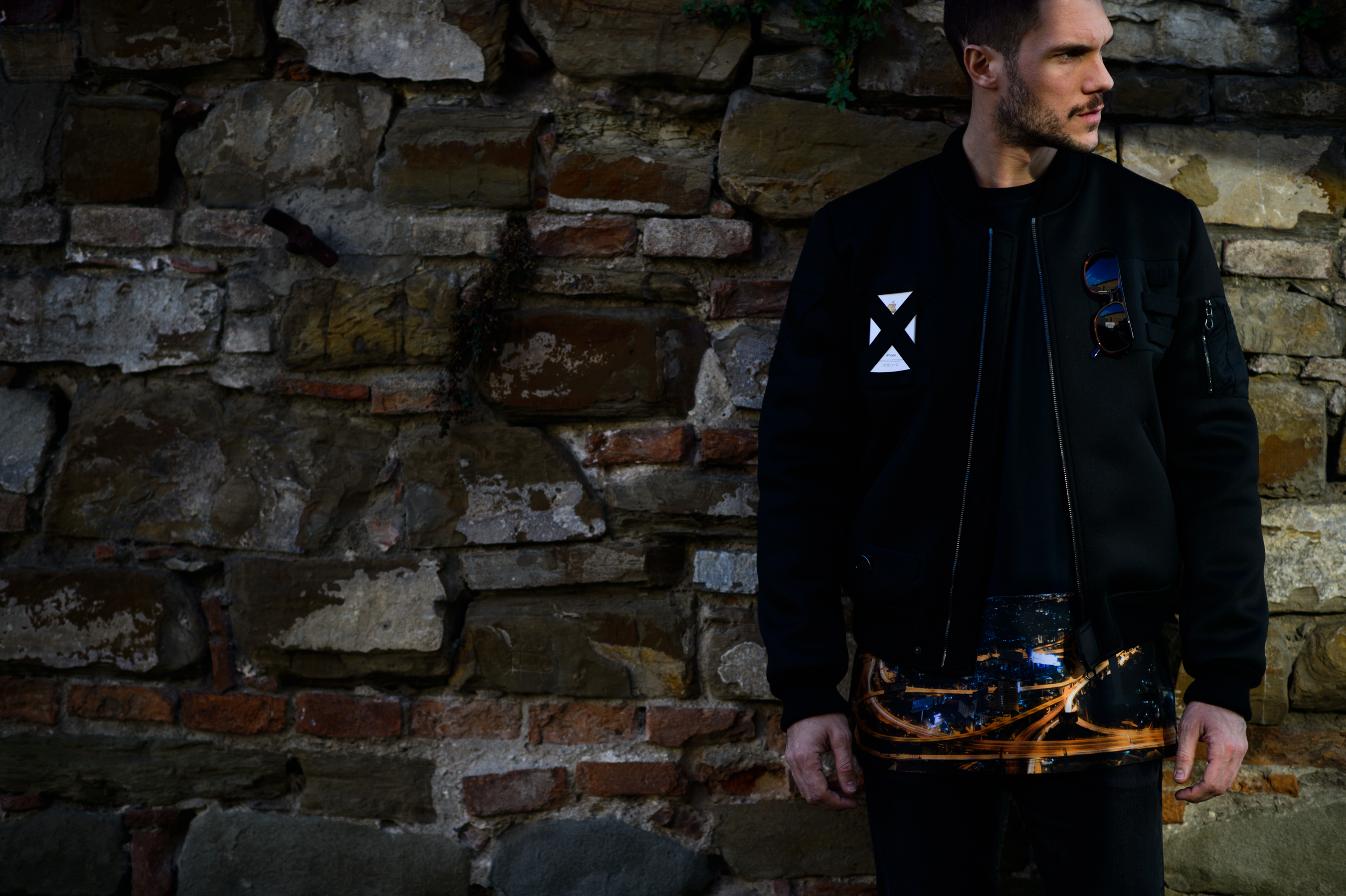 Italian man wearing a Letasca bomber jacket