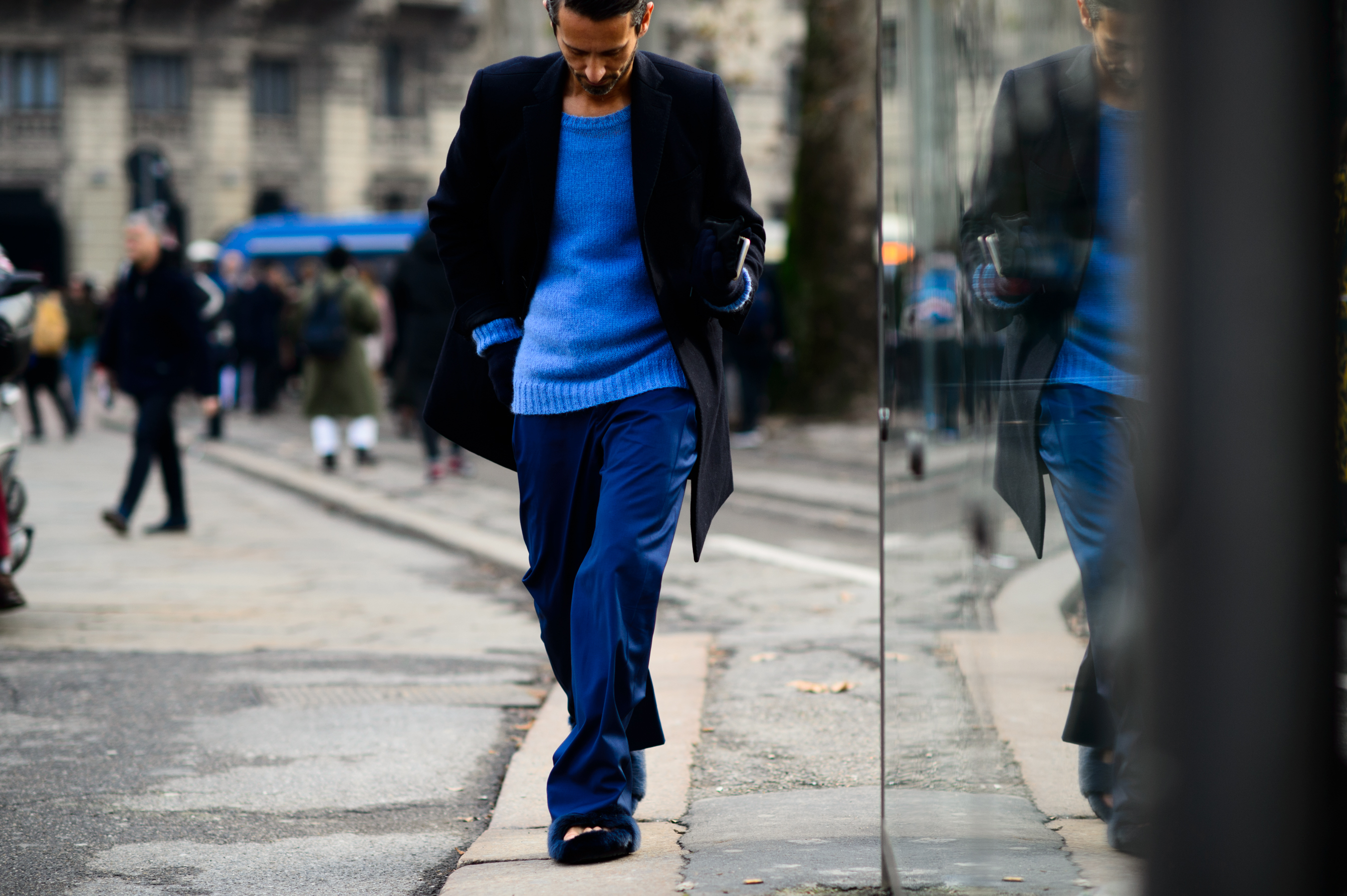 Italian man wearing all blue