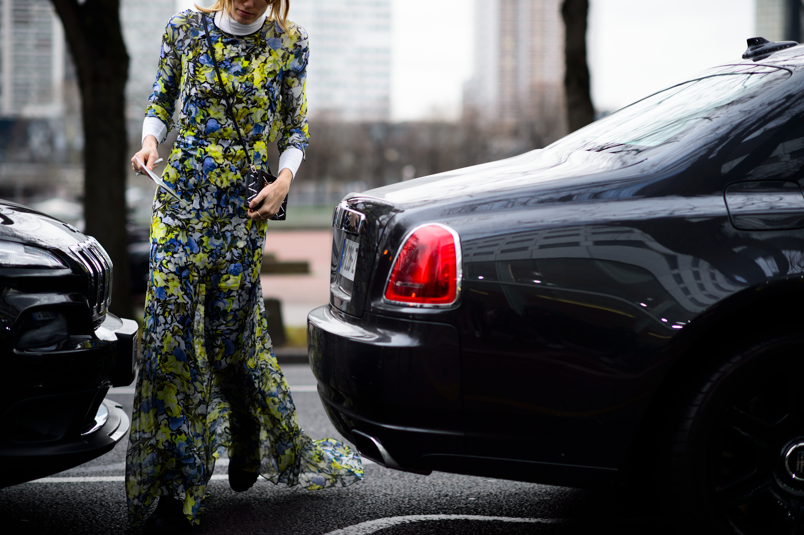 German buyer wearing a floral dress