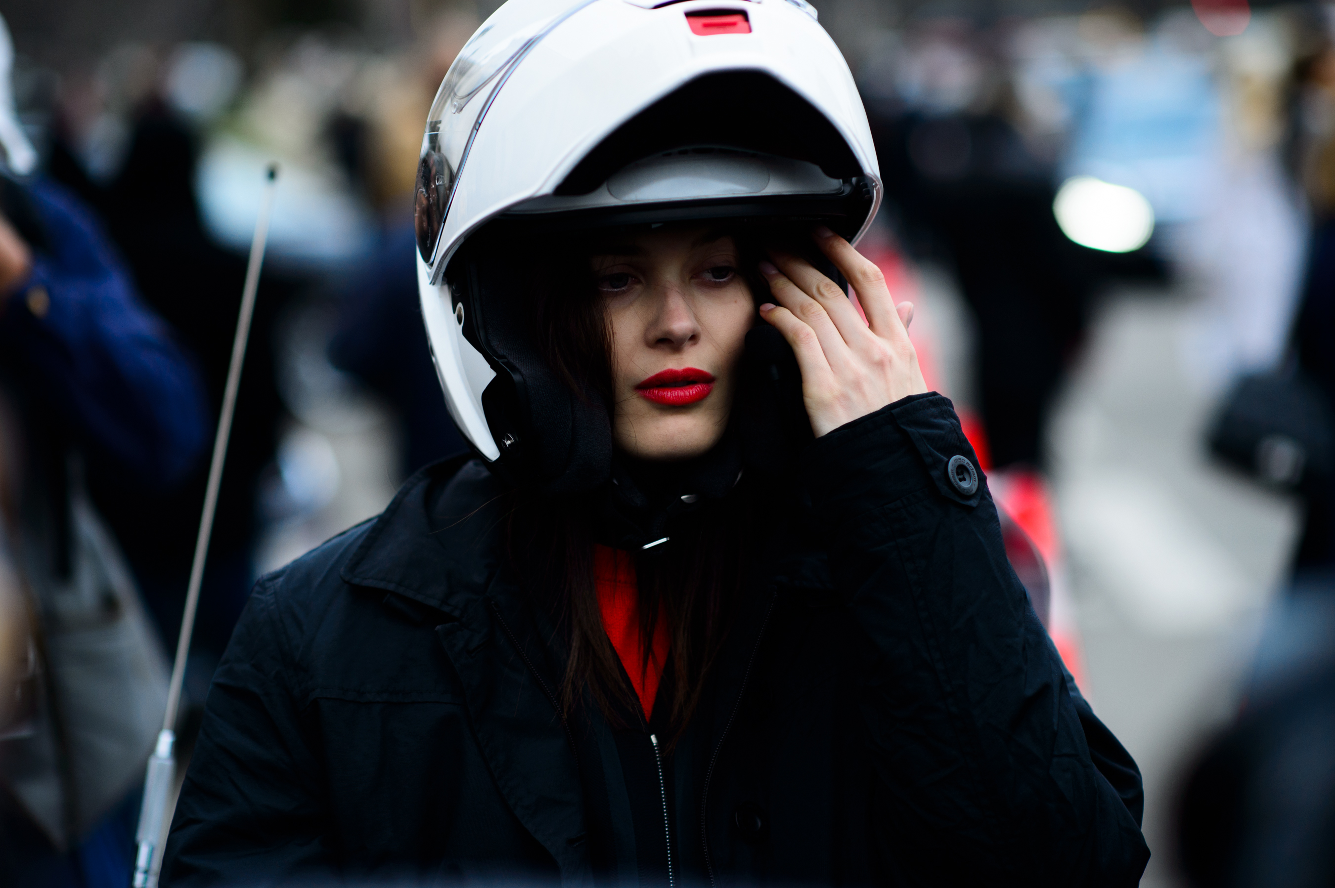 German model on her motorcycle after Chanel