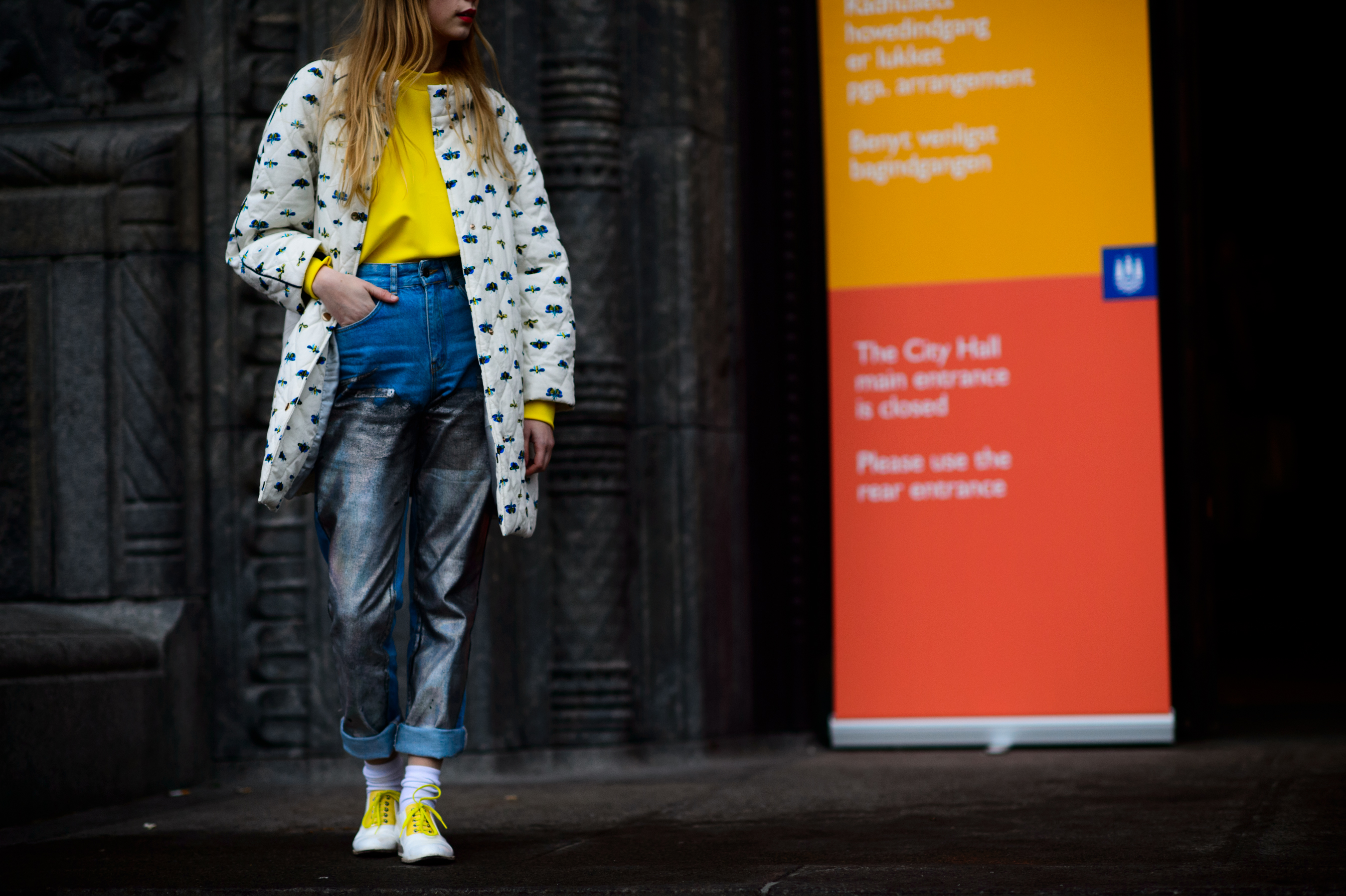 Danish blogger wearing painted denim