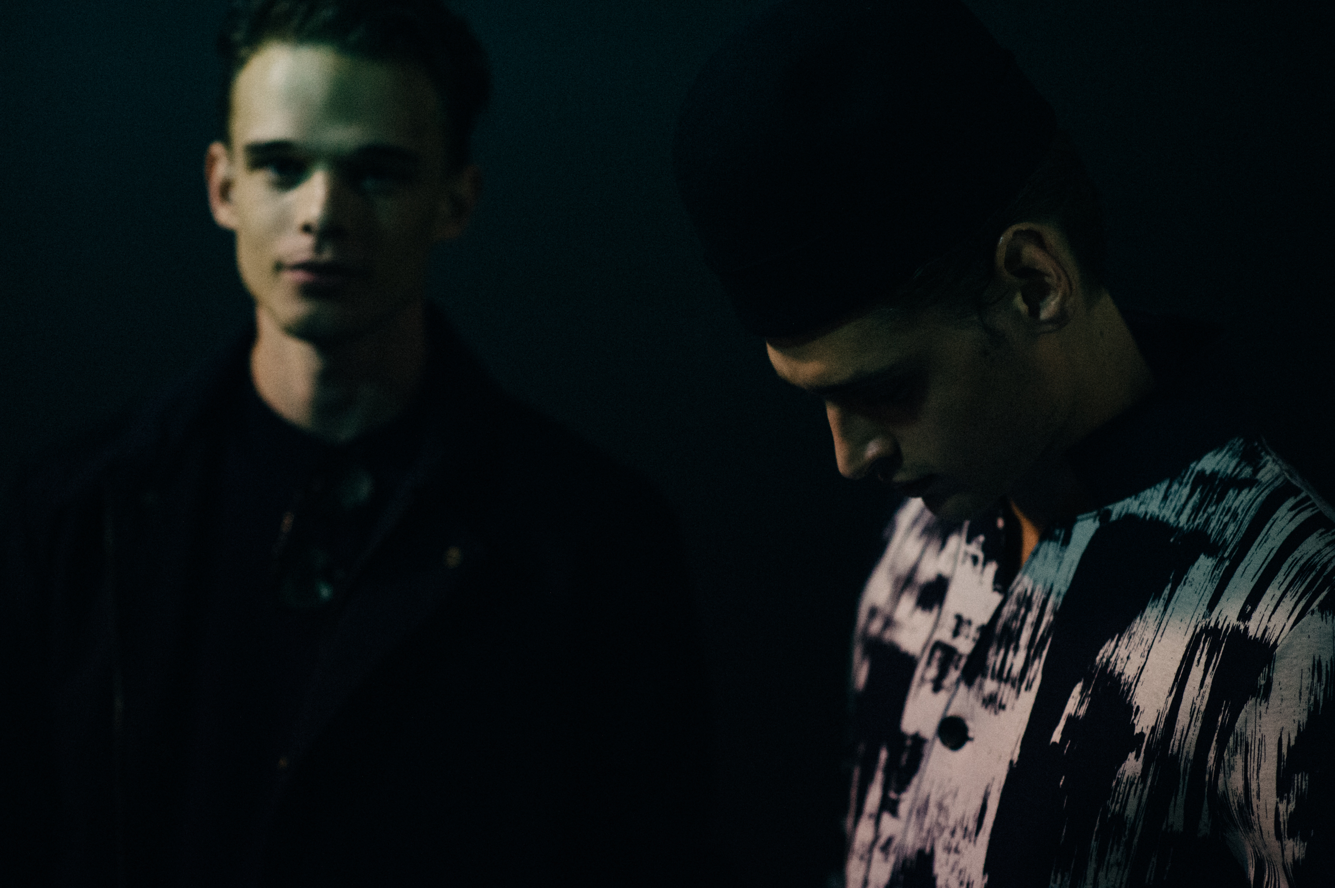 Two male models before the show