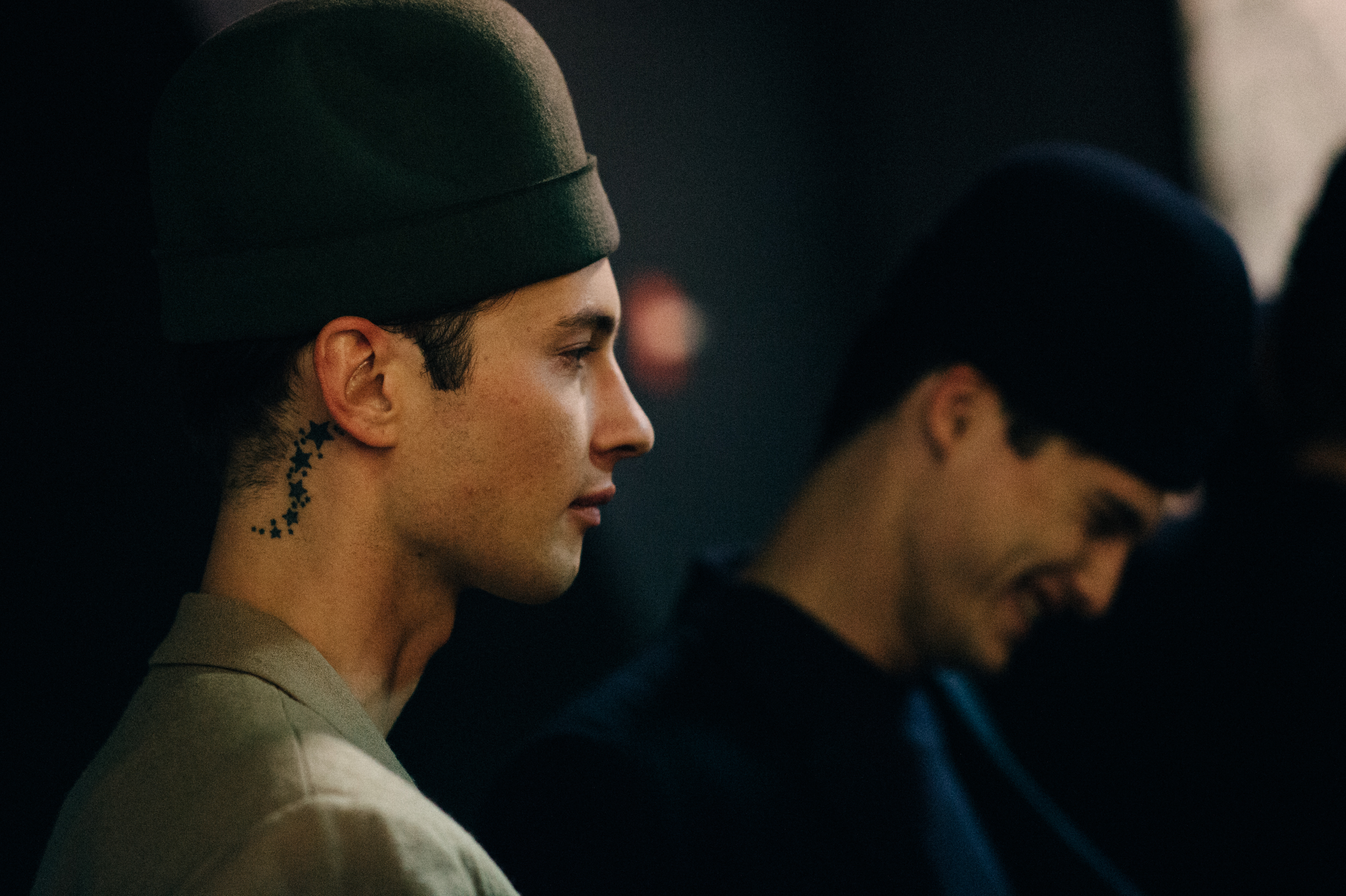 Russian male model Dima Dionesov before a show
