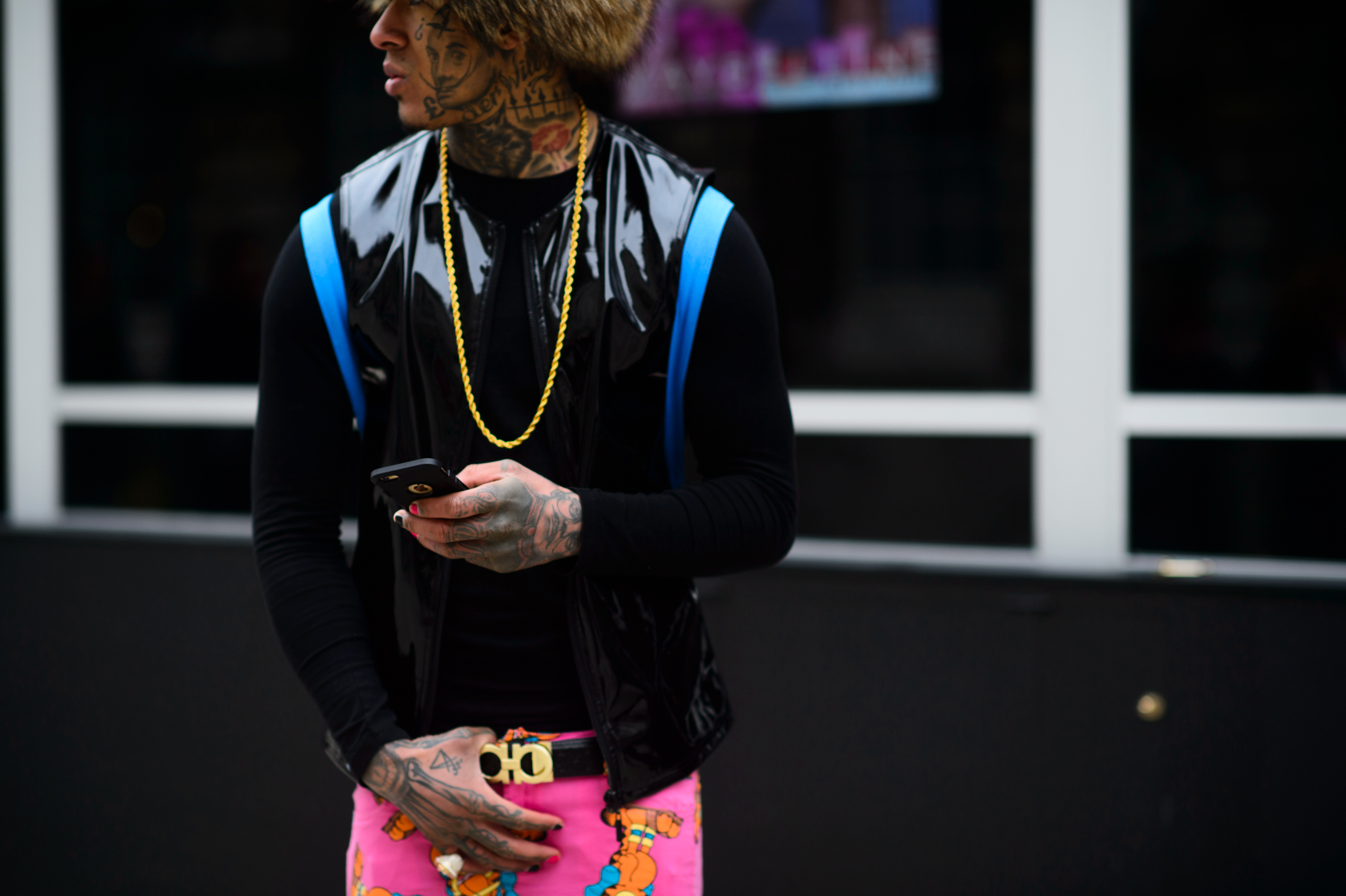 Man with a tattooed face
