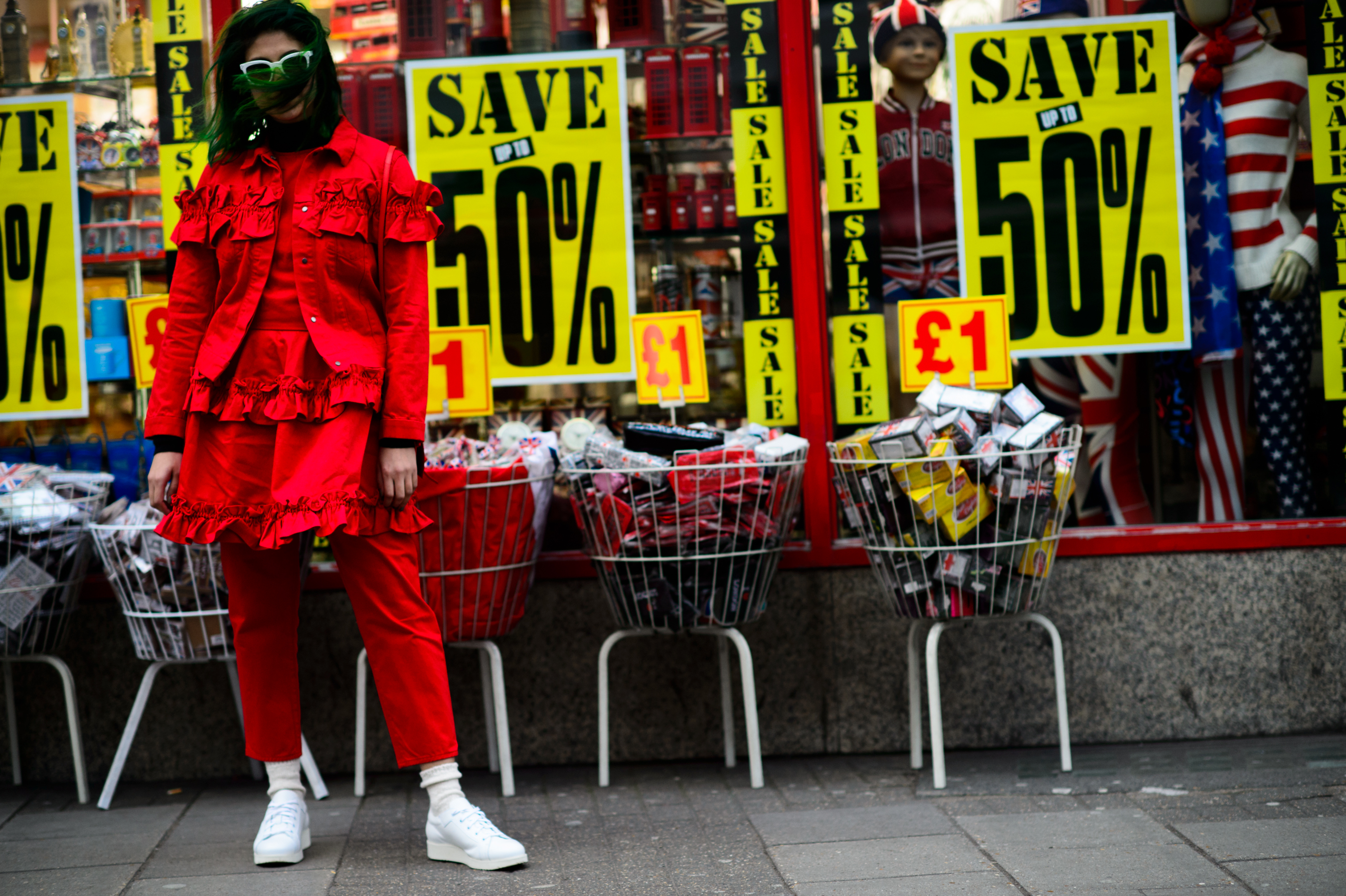 American editor wearing all red