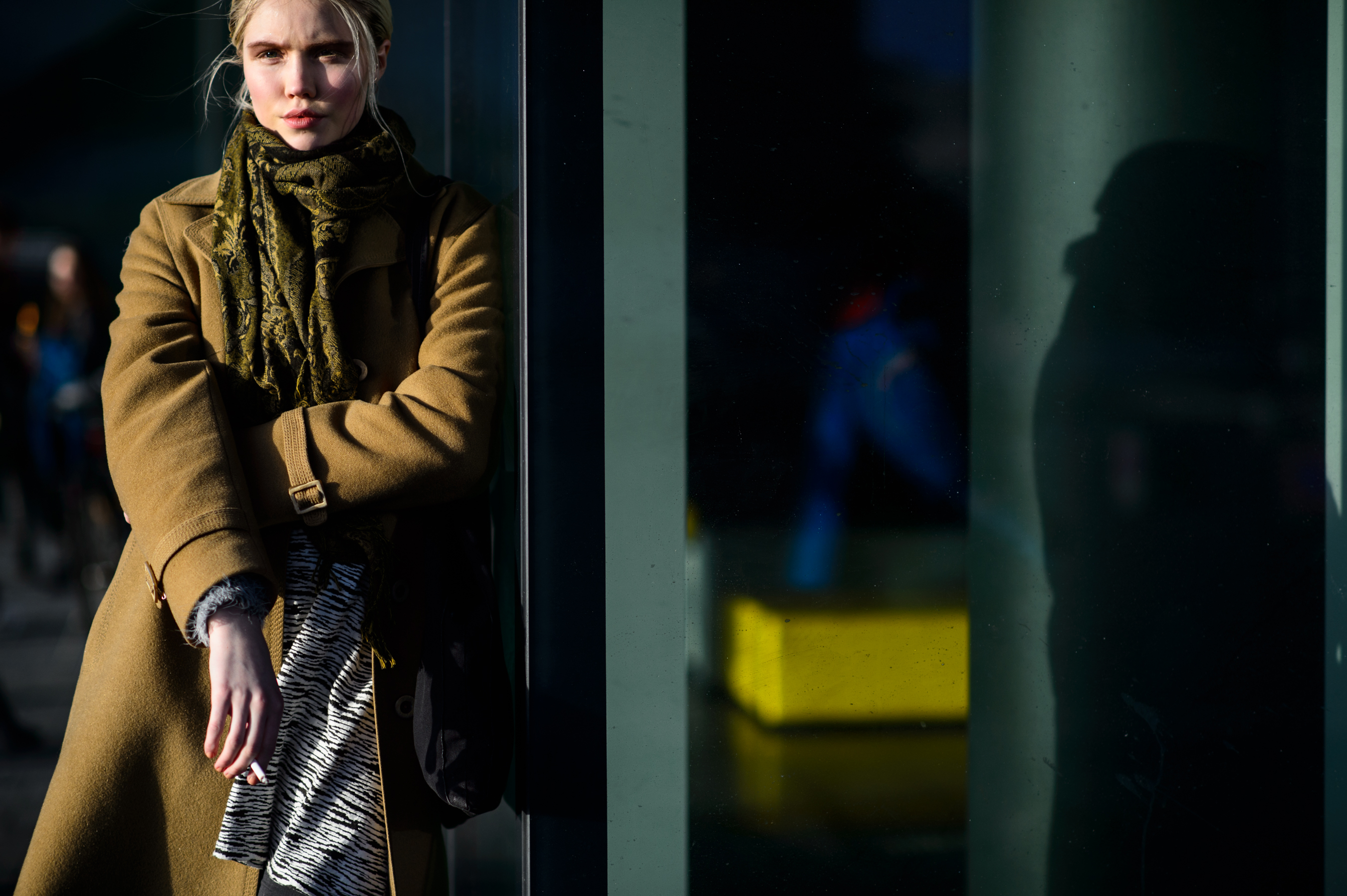 Blonde Icelandic model smoking in Iceland