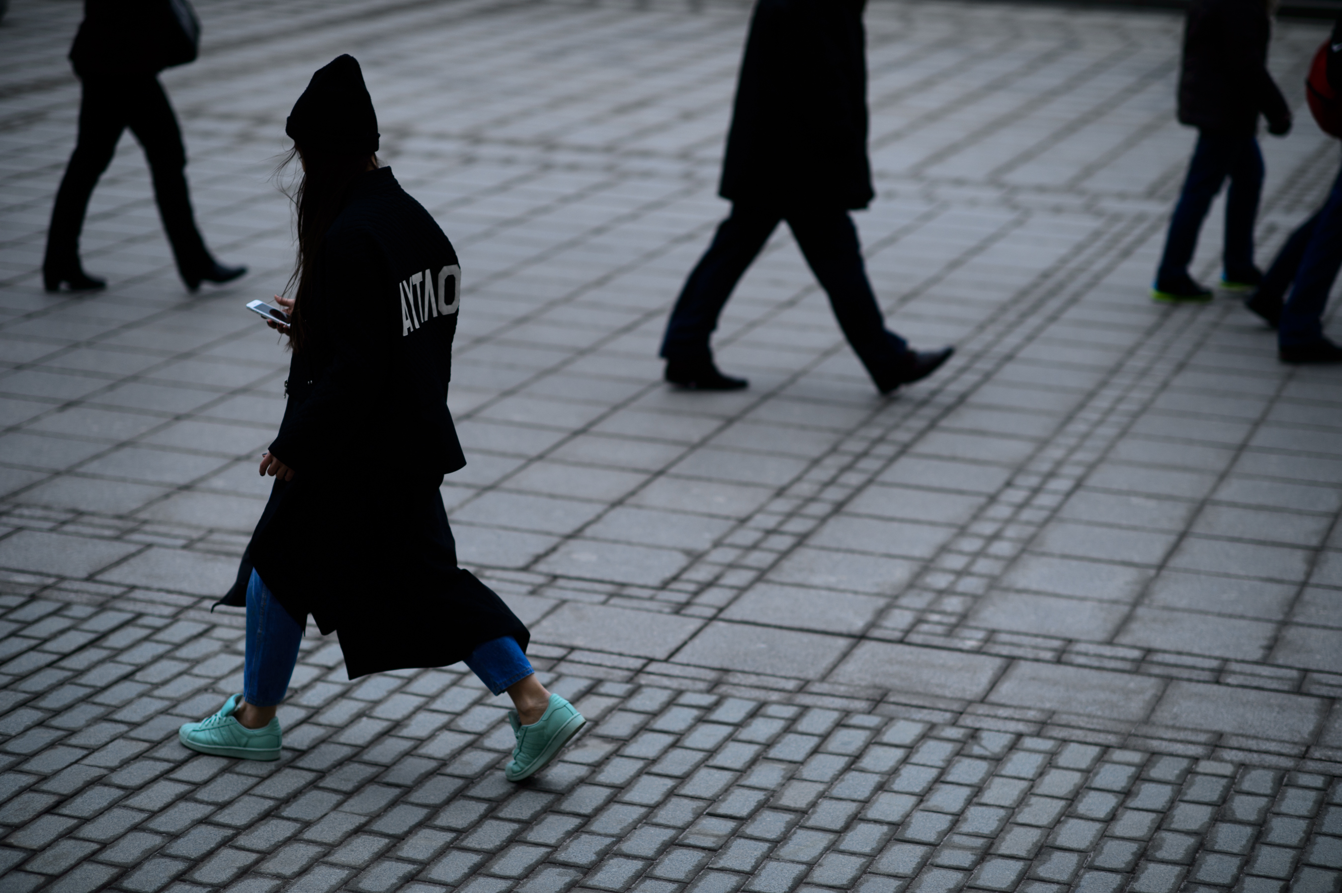 Girl wearing Outlaw Moscow jacket at Bolshoi Theater