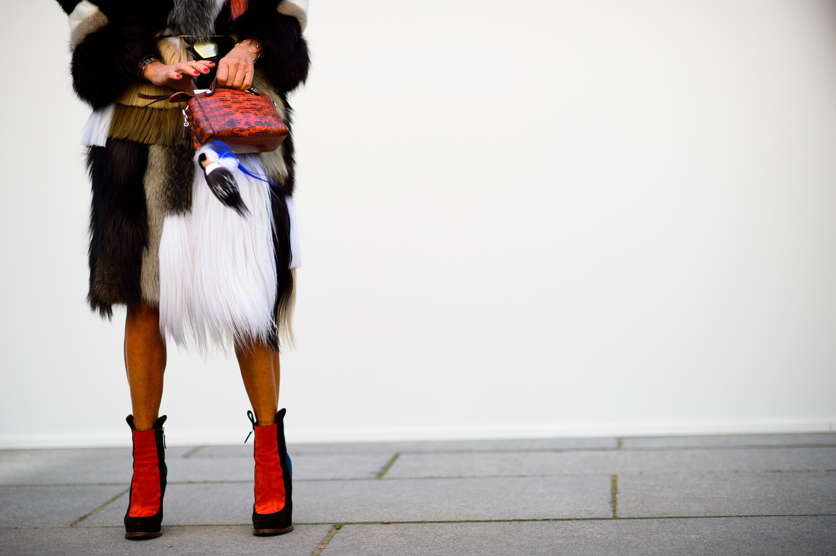 Japanese Vogue editor wearing fur coat before the show