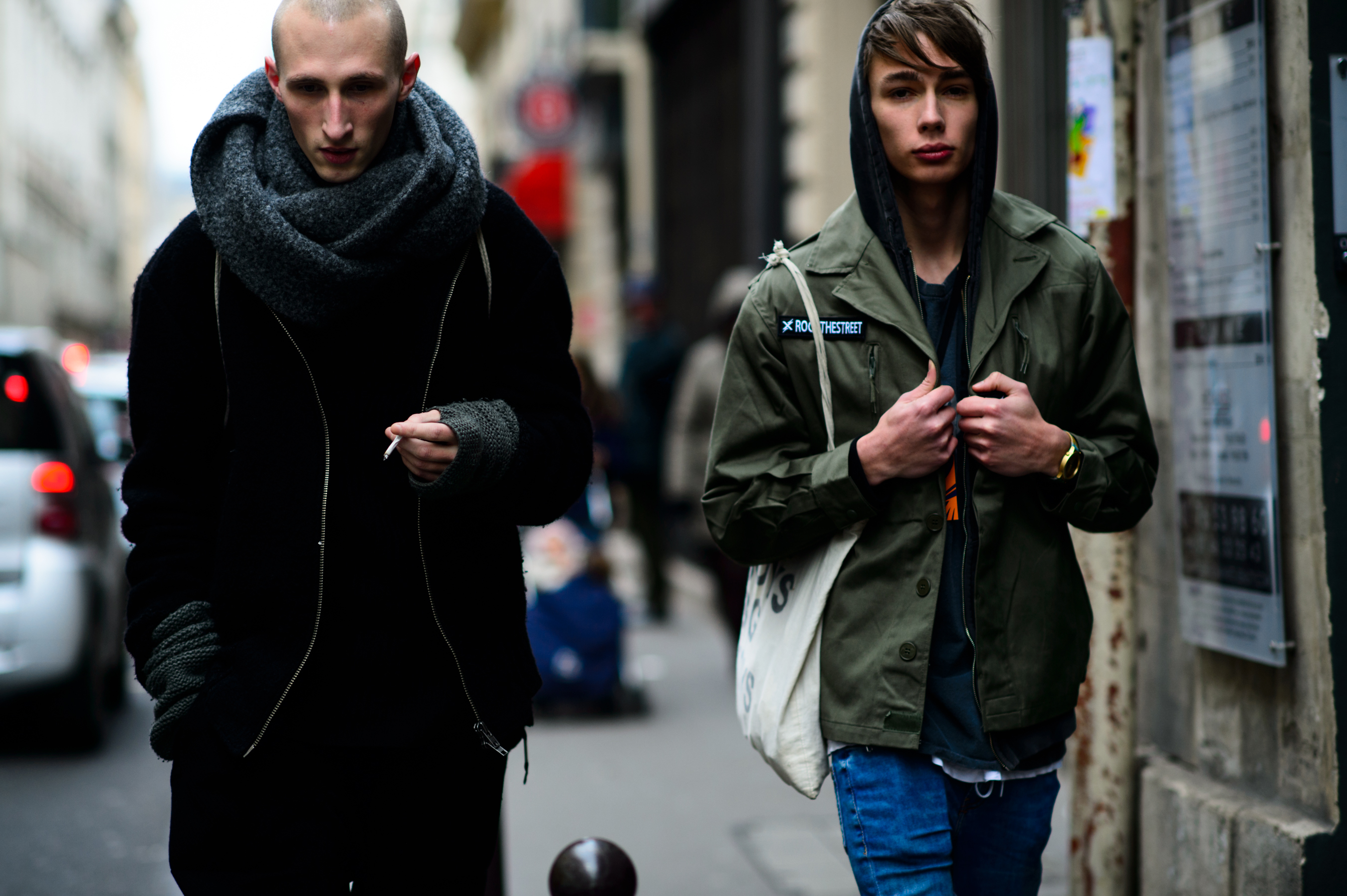 Two male models after a French fashion show