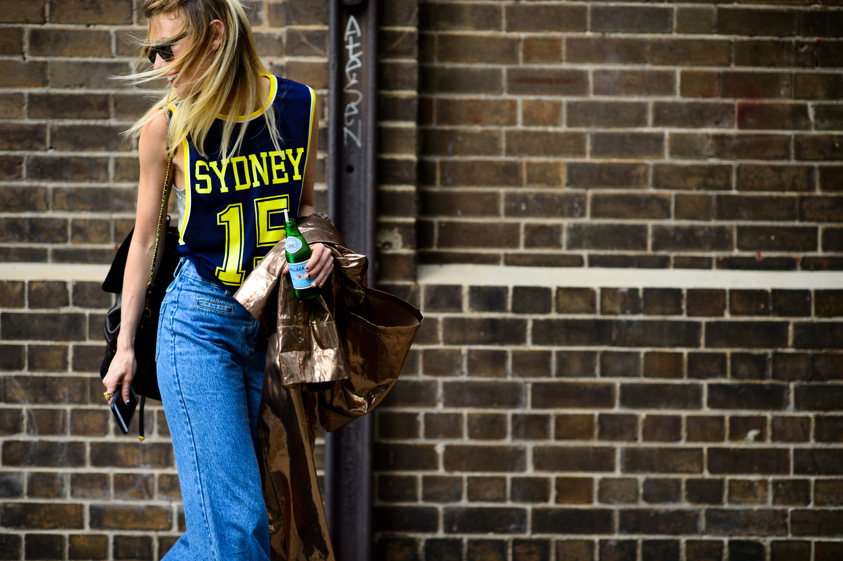 Kiwi blogger at MBFWA in a sports jersey