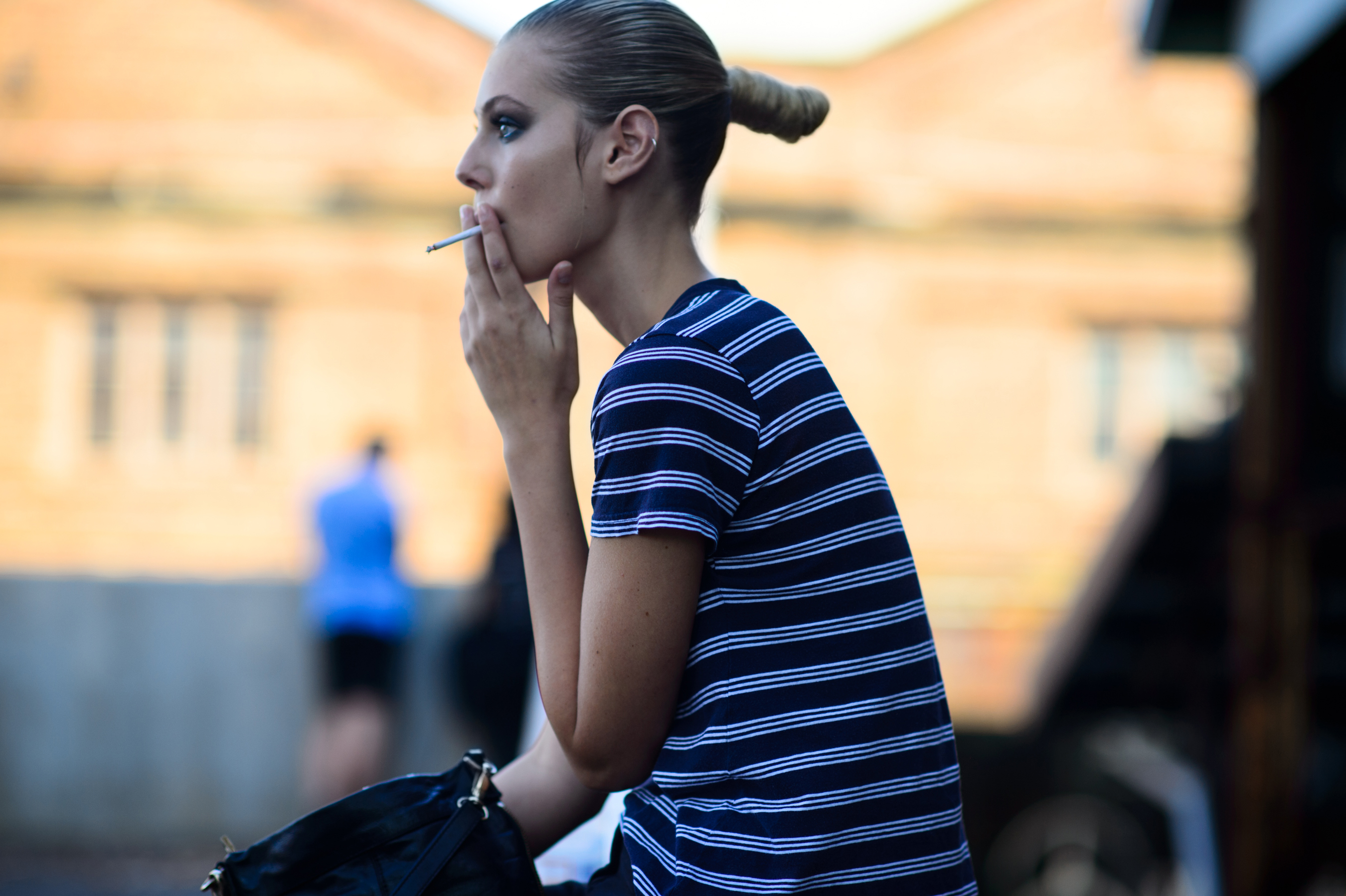 Australian model smoking with her runway hair