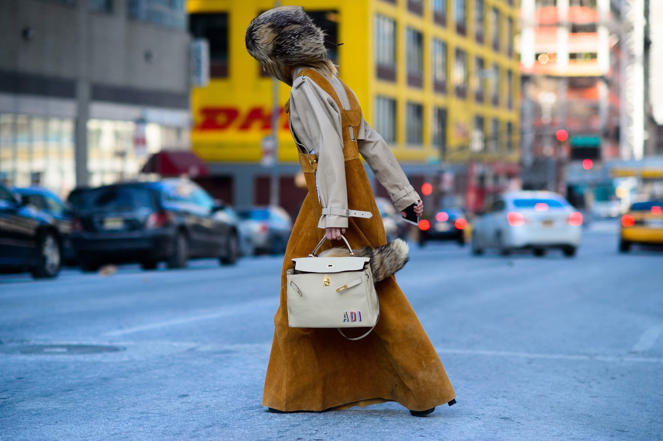 American girl with a massive fur hat