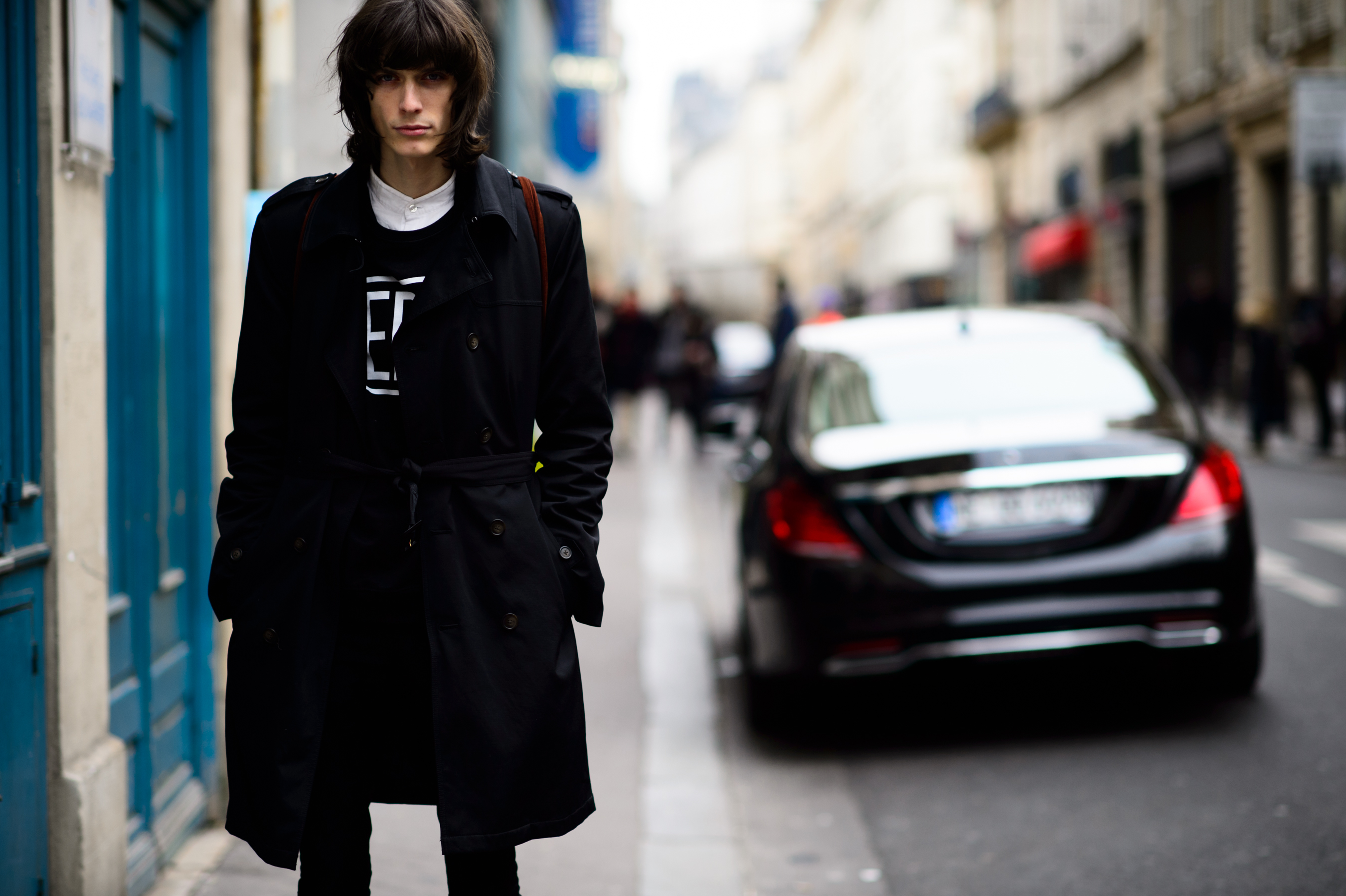 Male model after walking the Lanvin show