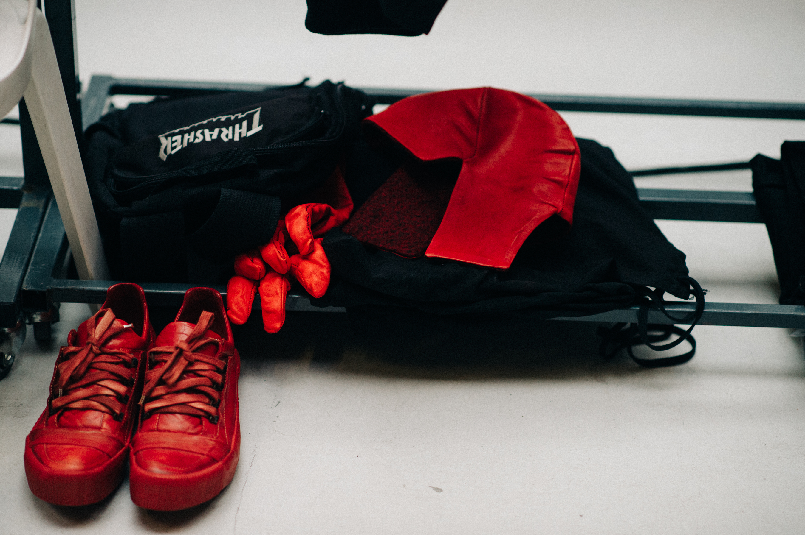 Red leather accessories before the show