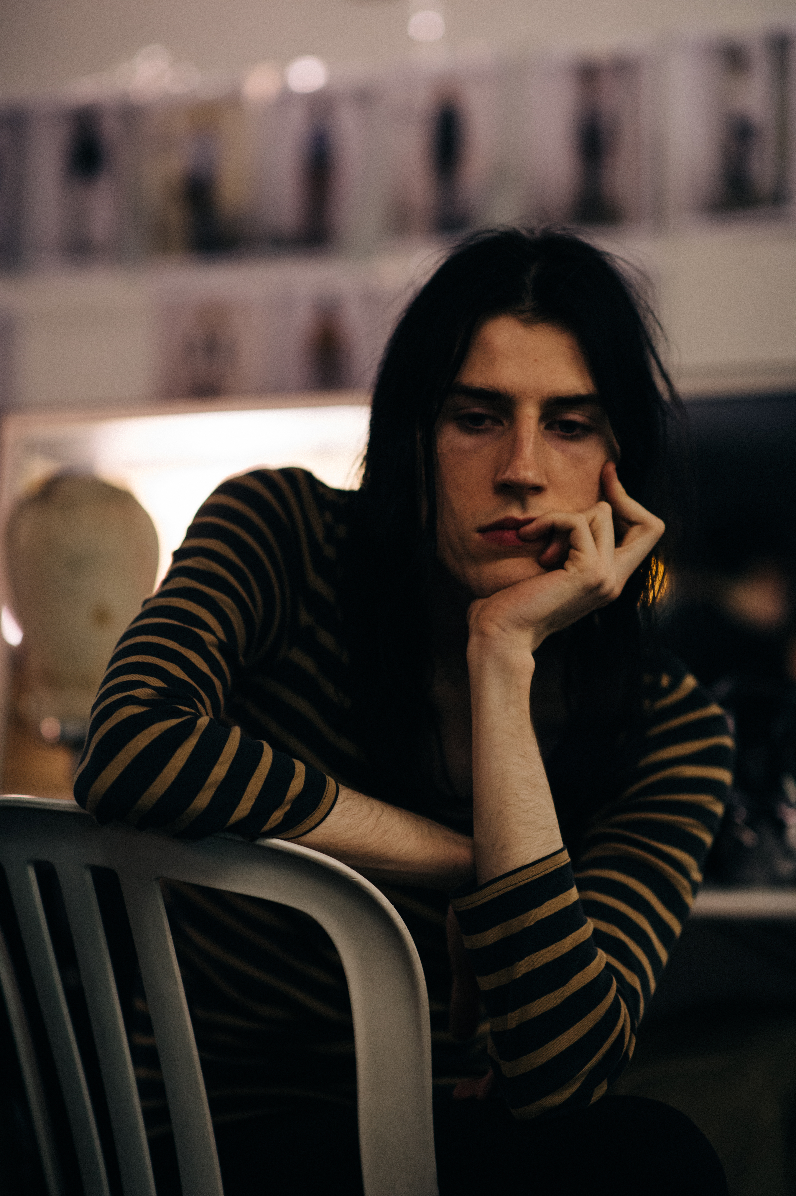 Male model thinking before a show
