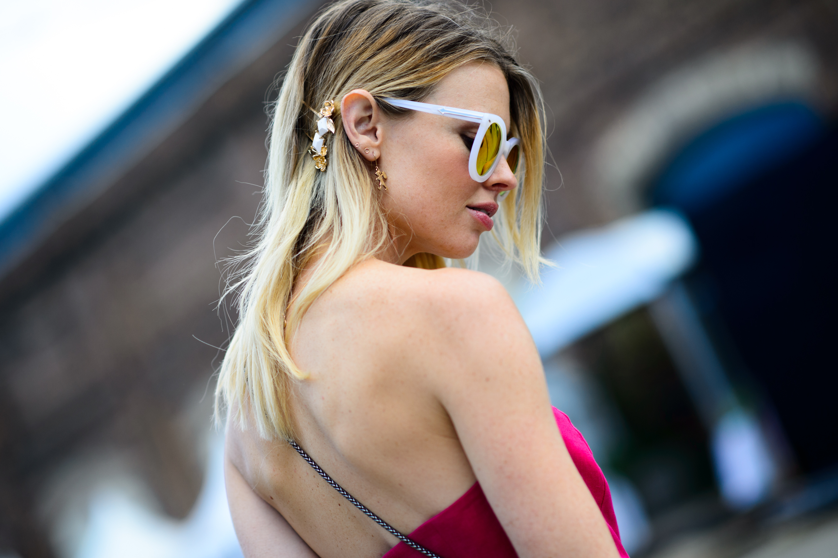 Kiwi model wearing a pink dress