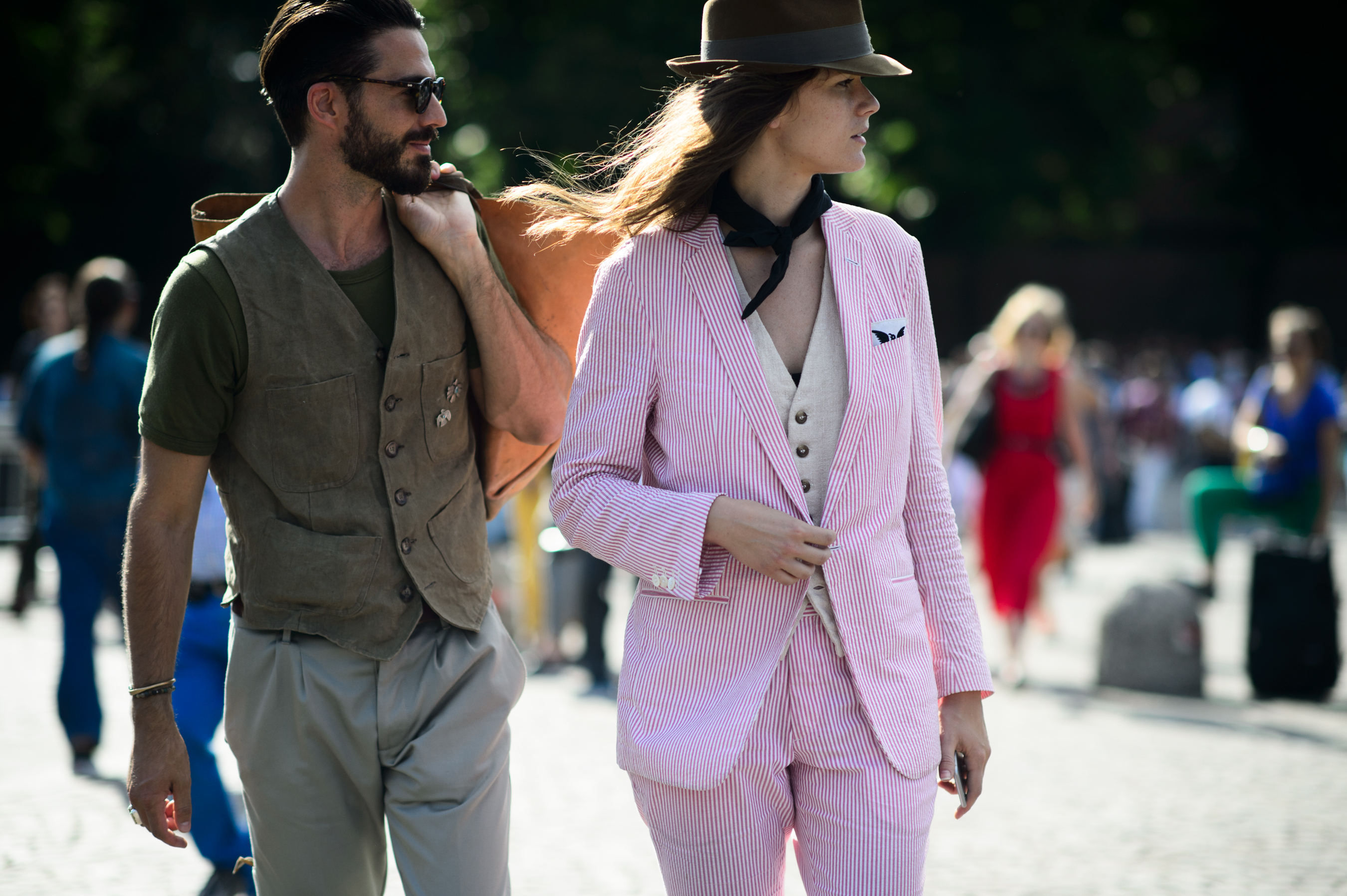 Italian man and a Canadian girl at Pitti Uomo 88