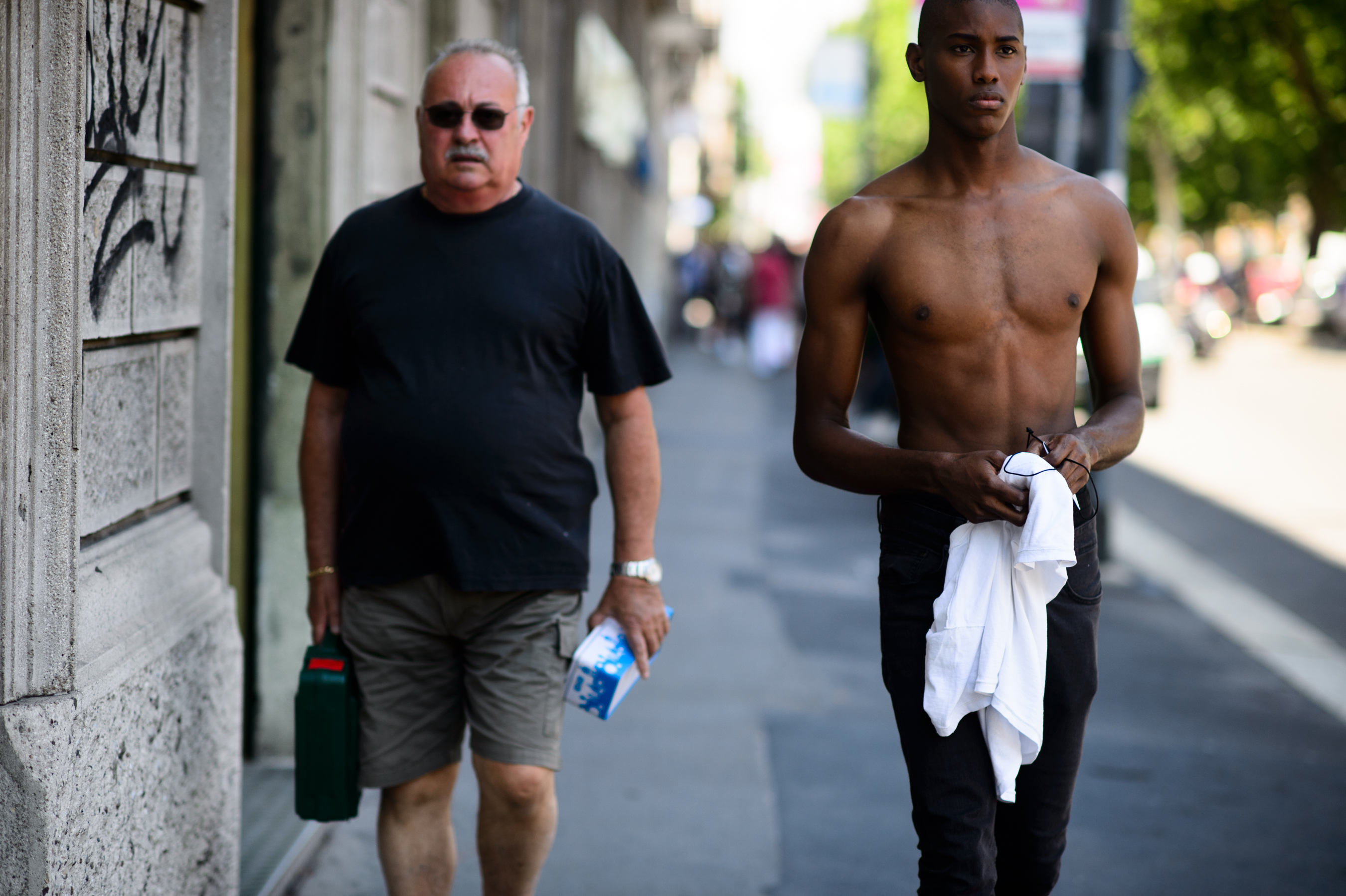 Andre Saint Doyley shirtless after a show