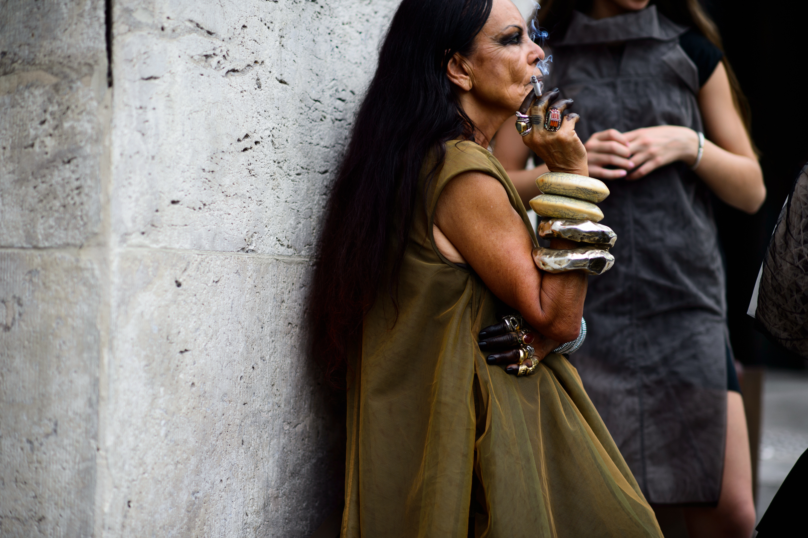 Rick Owens girlfriend smoking before the show