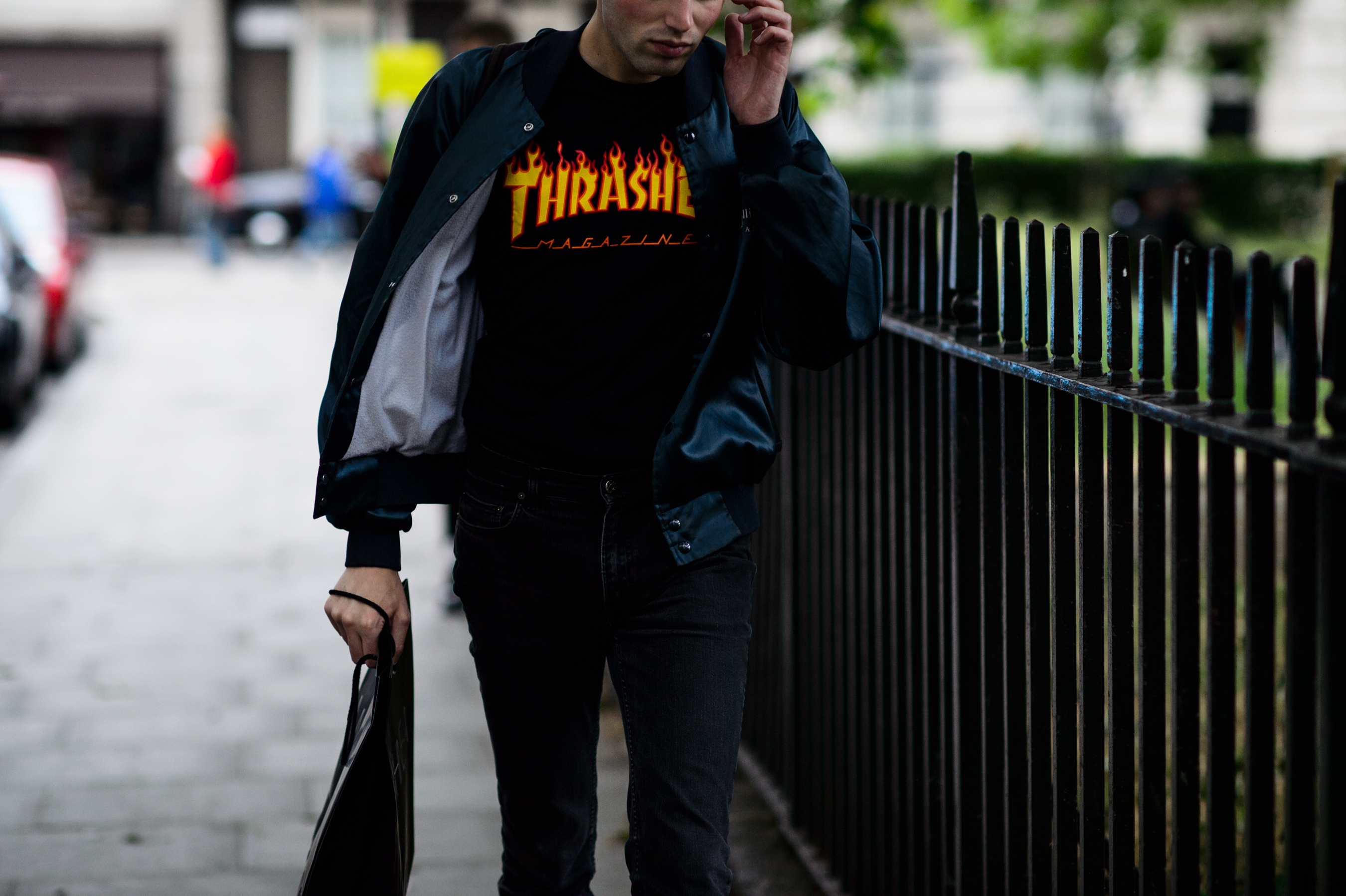 Man wearing a Thrasher magazine t-shirt