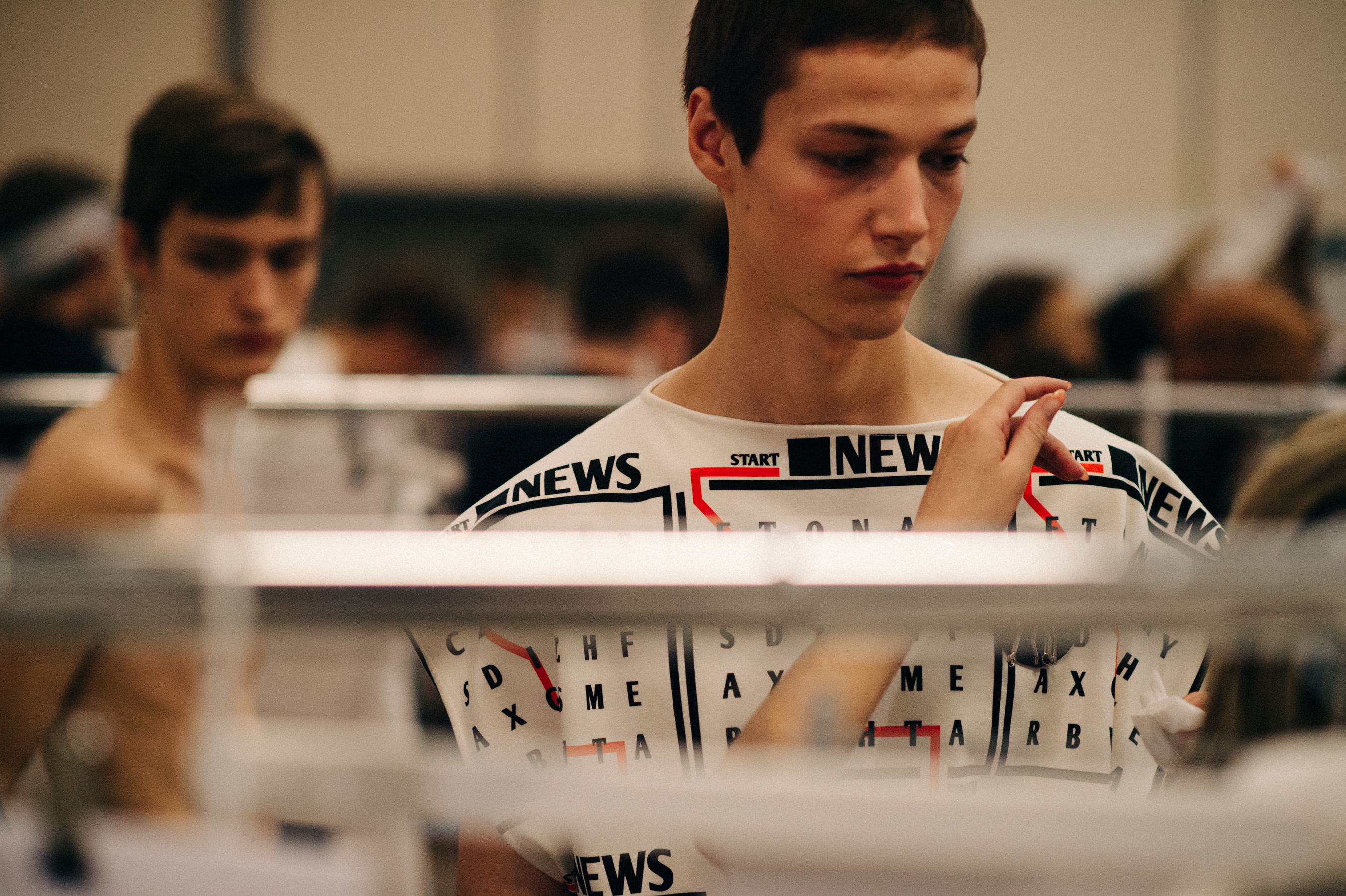Male model Paulius Meskauskas before the show