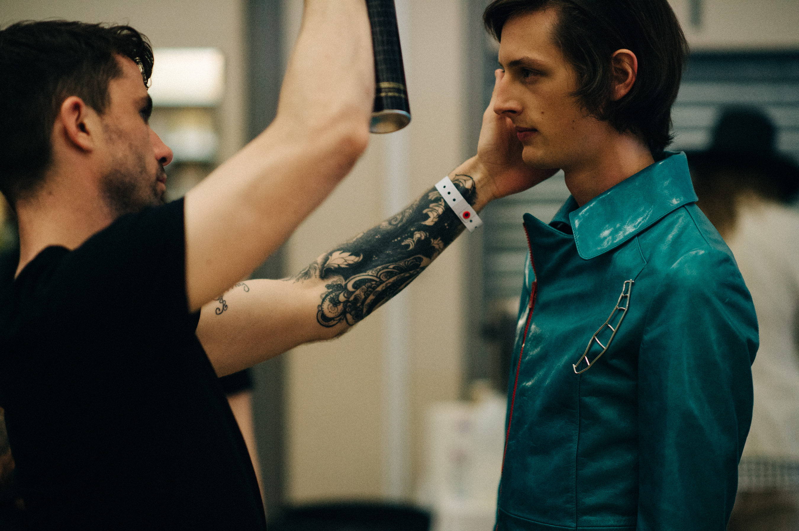 Male model Nick Shaw before the show