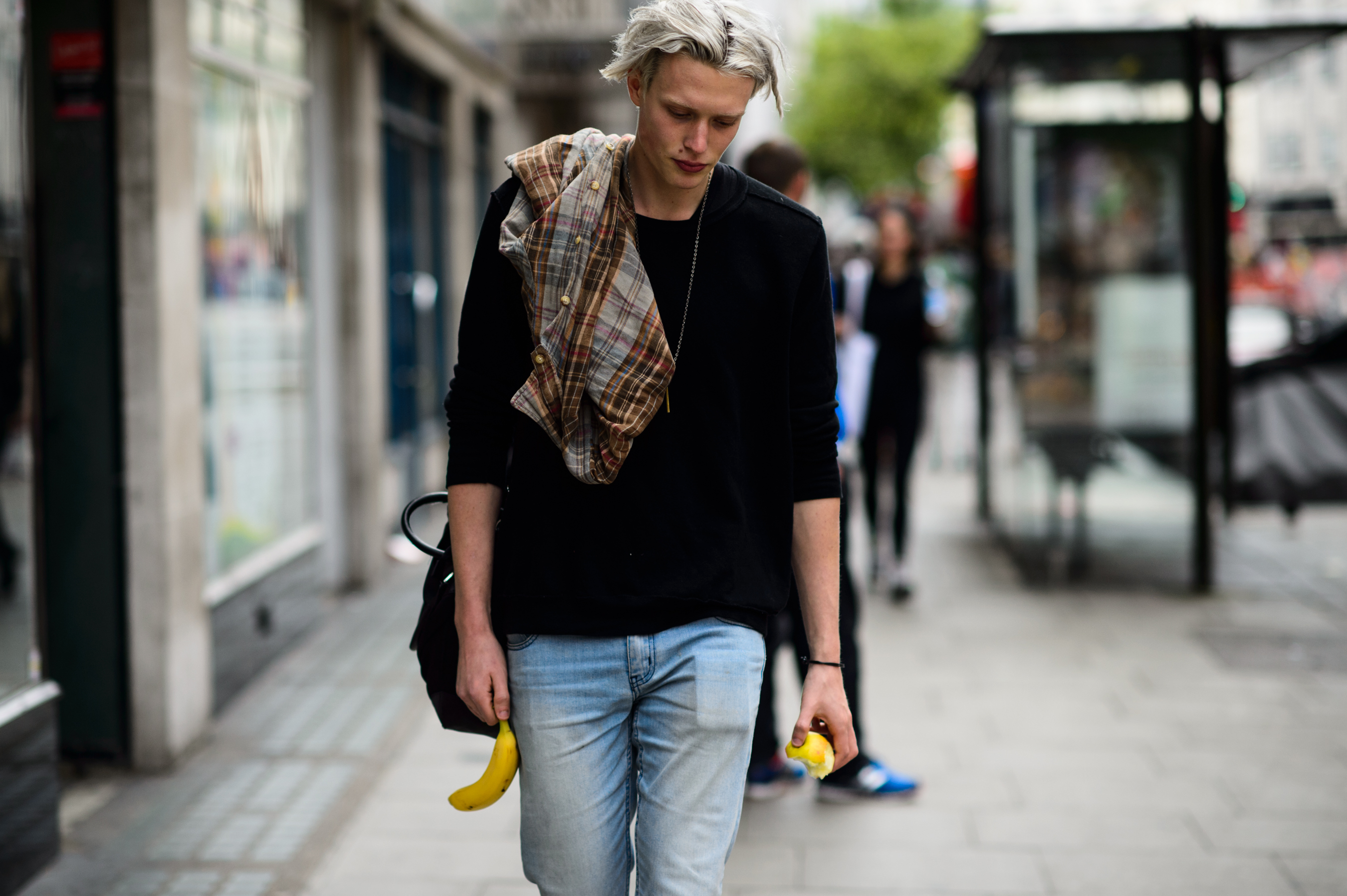 Blonde mail model after a show