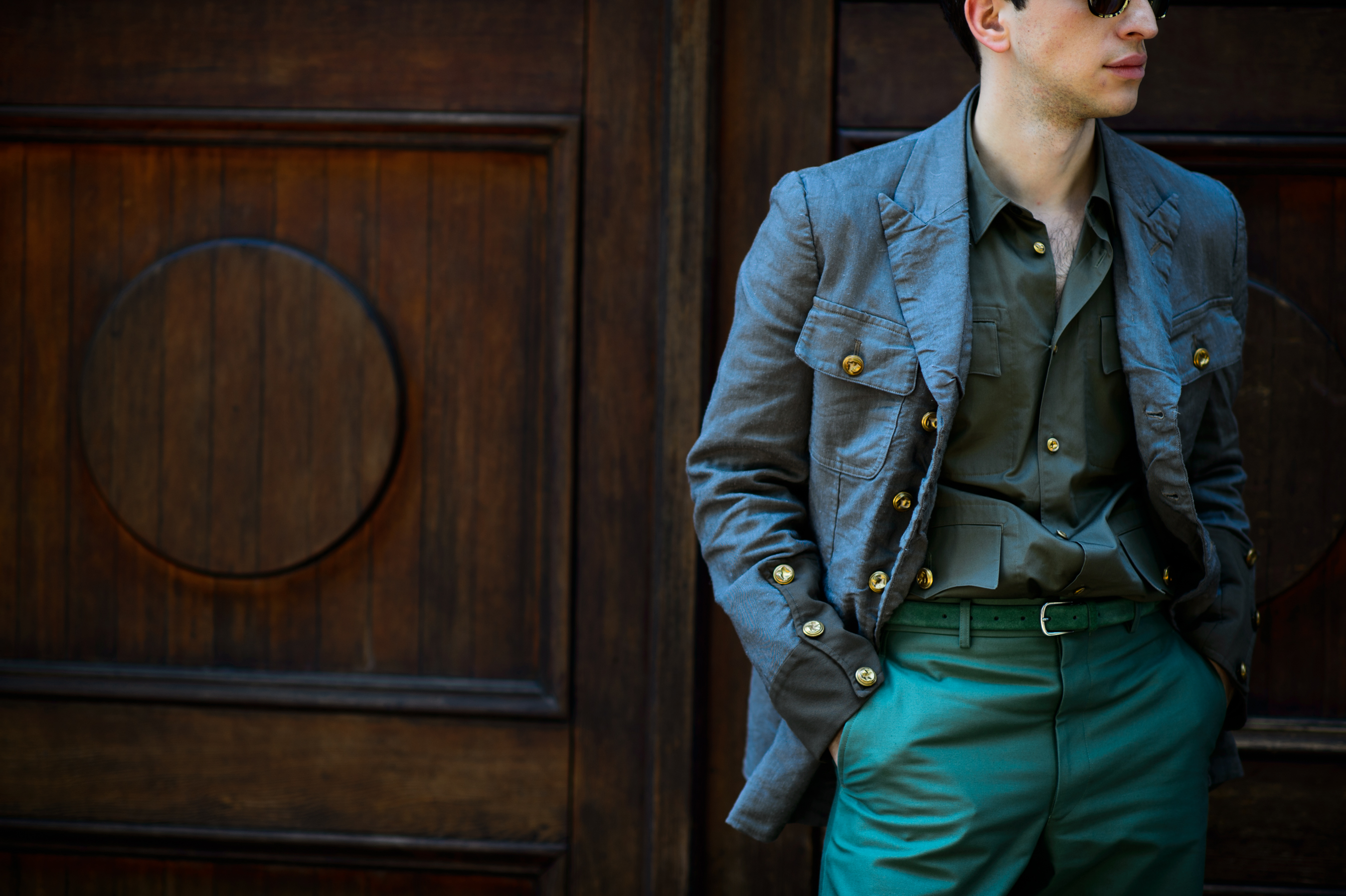 Italian man in marine colours suit before the fashion show in Italy