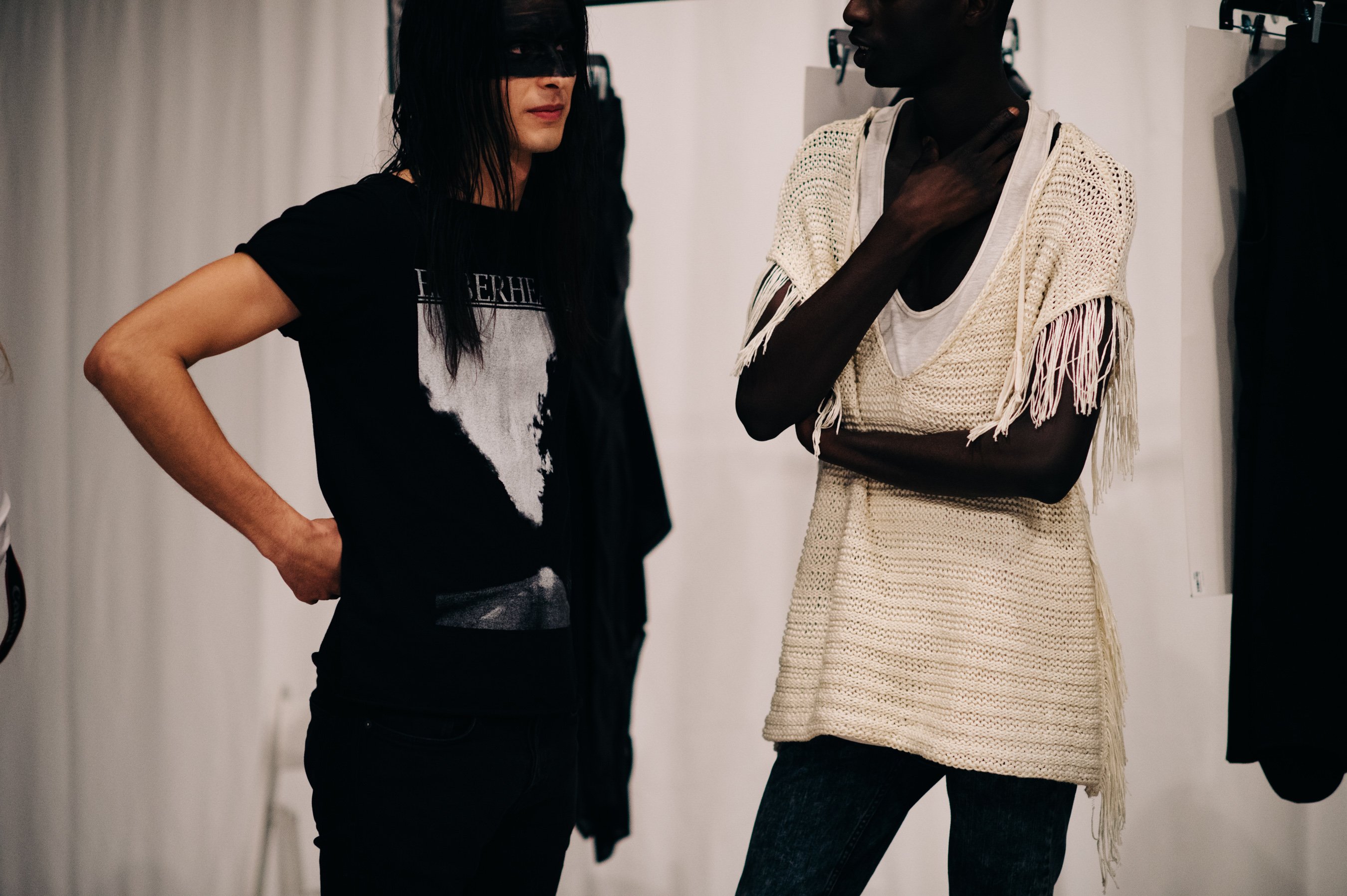 Two male models before the show