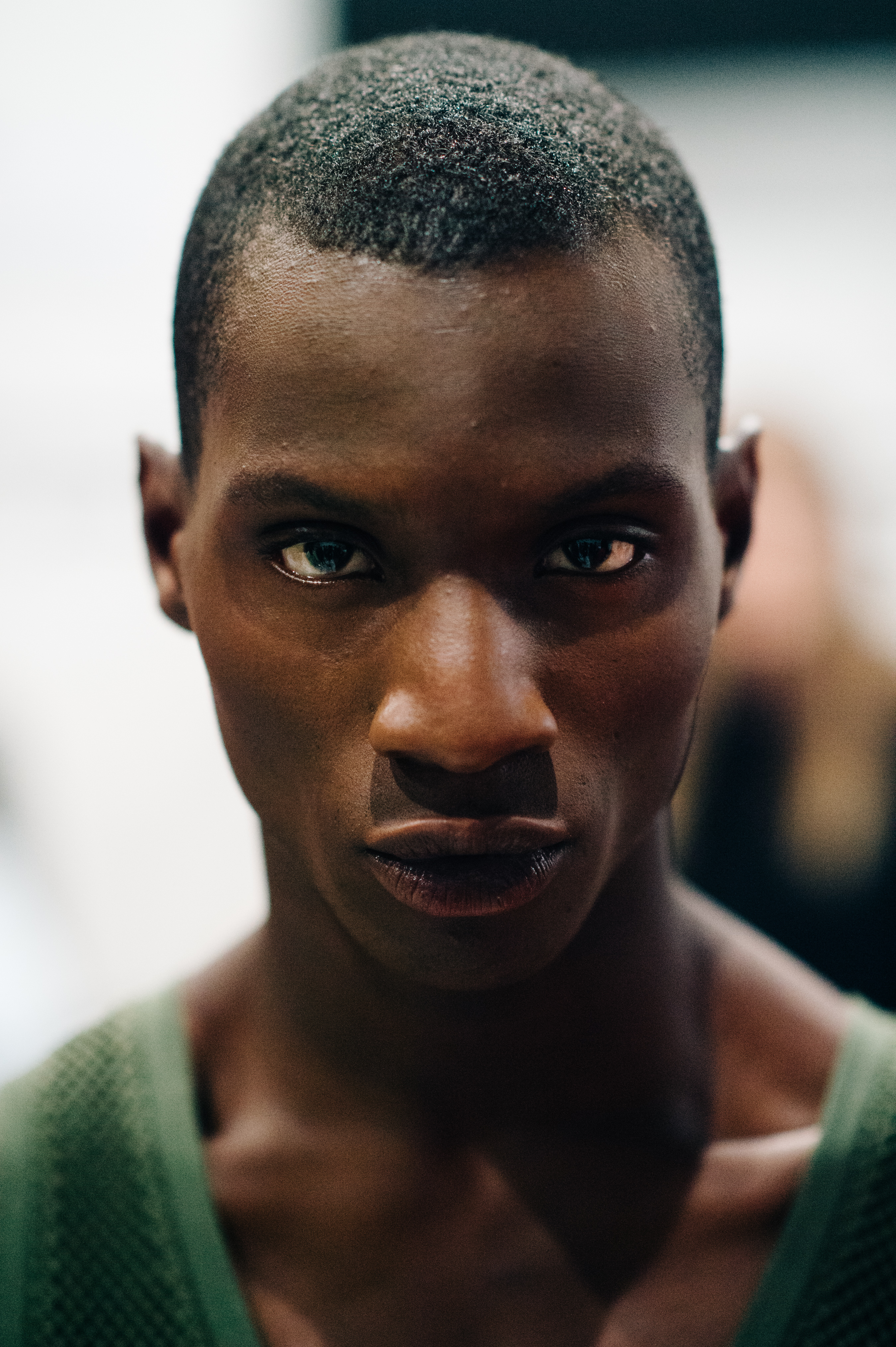 Portrait of a male model before the show