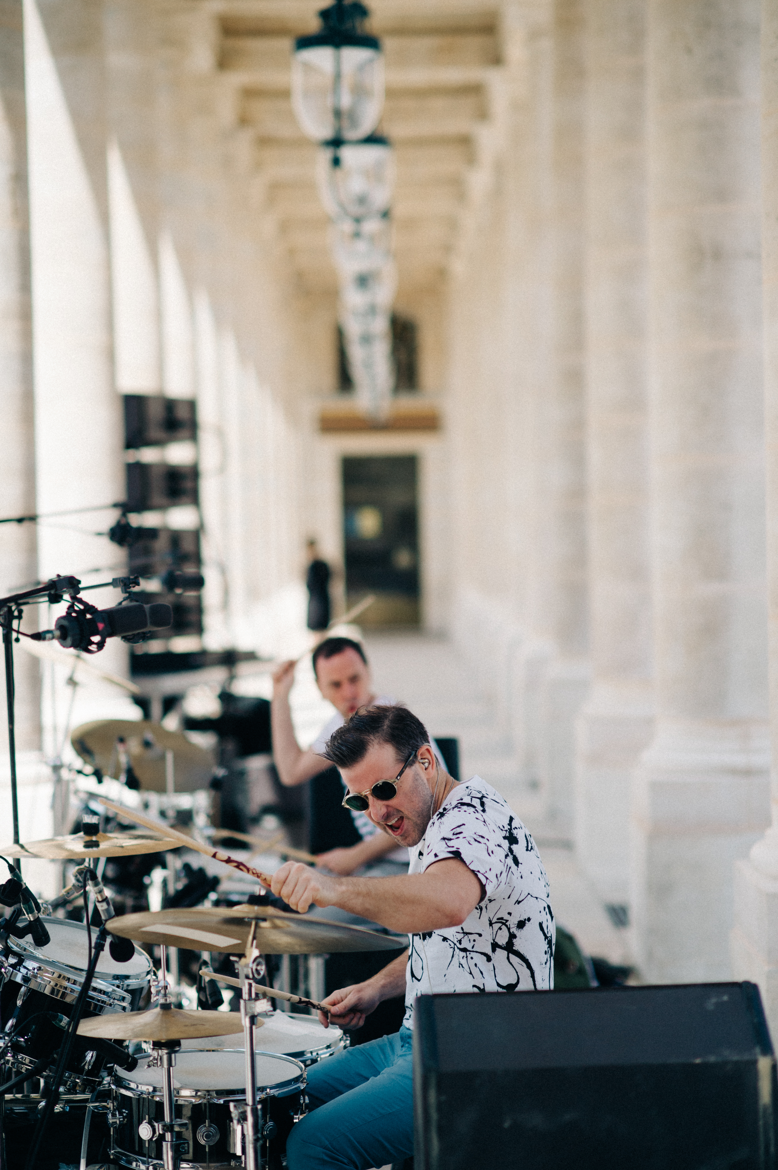 Drummers playing at the fashion show rehearsal