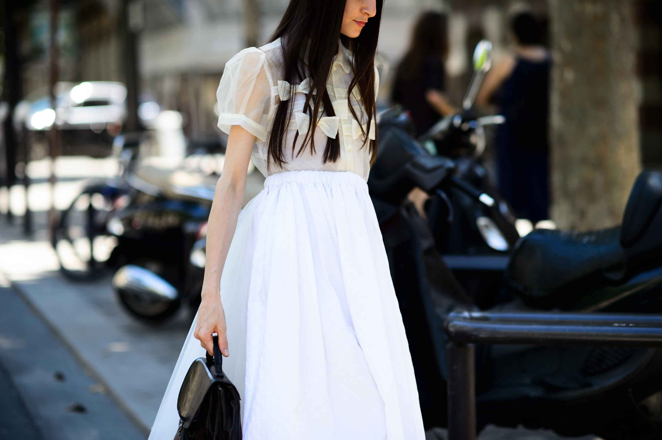 Girl in white dress before Y-3 show