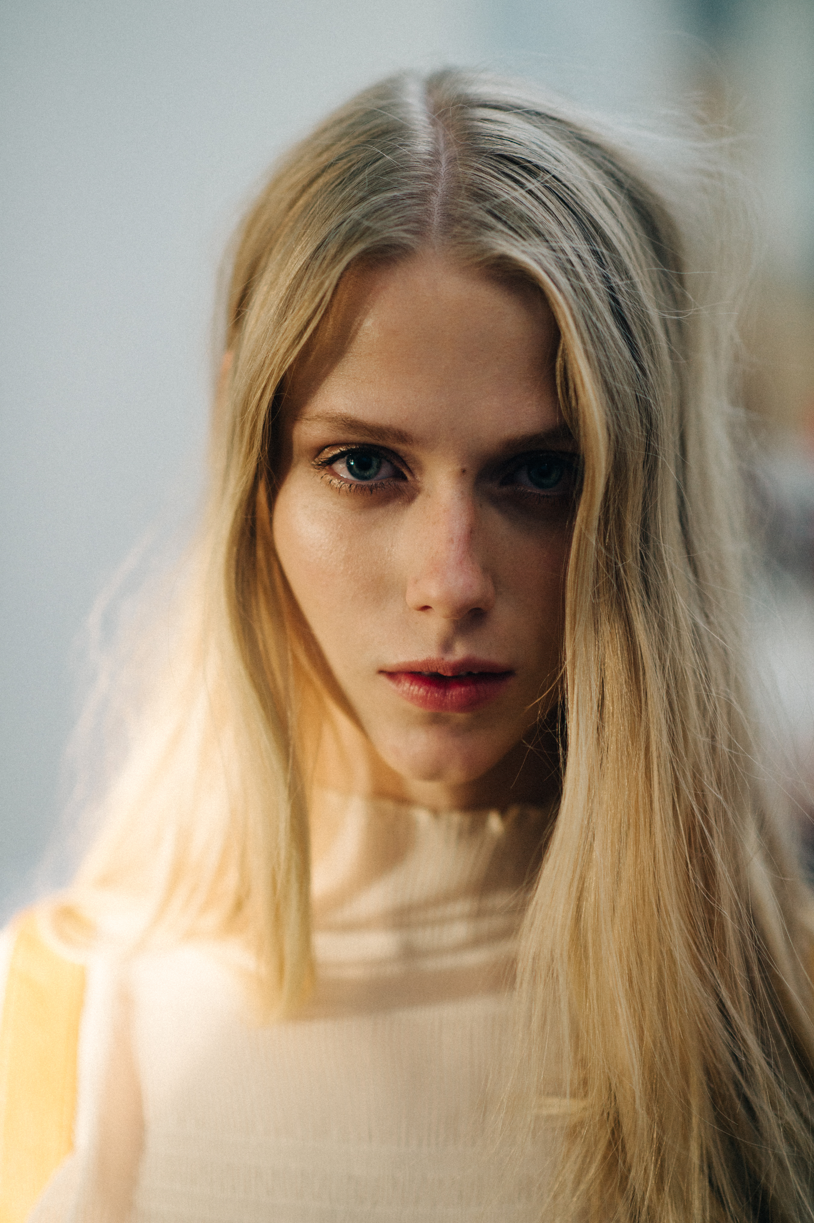 Portrait of blonde model before the show