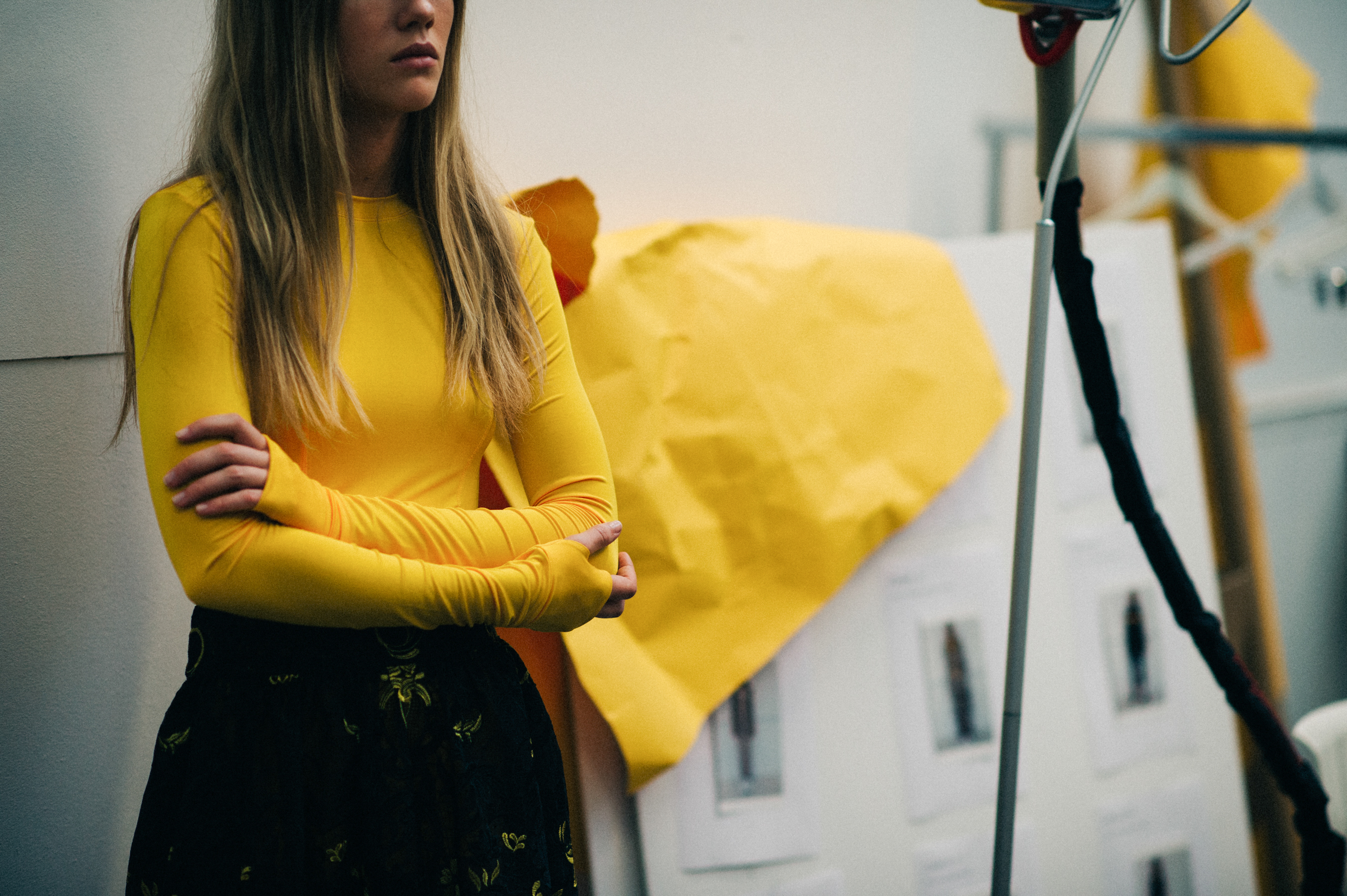 Danish model dressed in yellow before the show