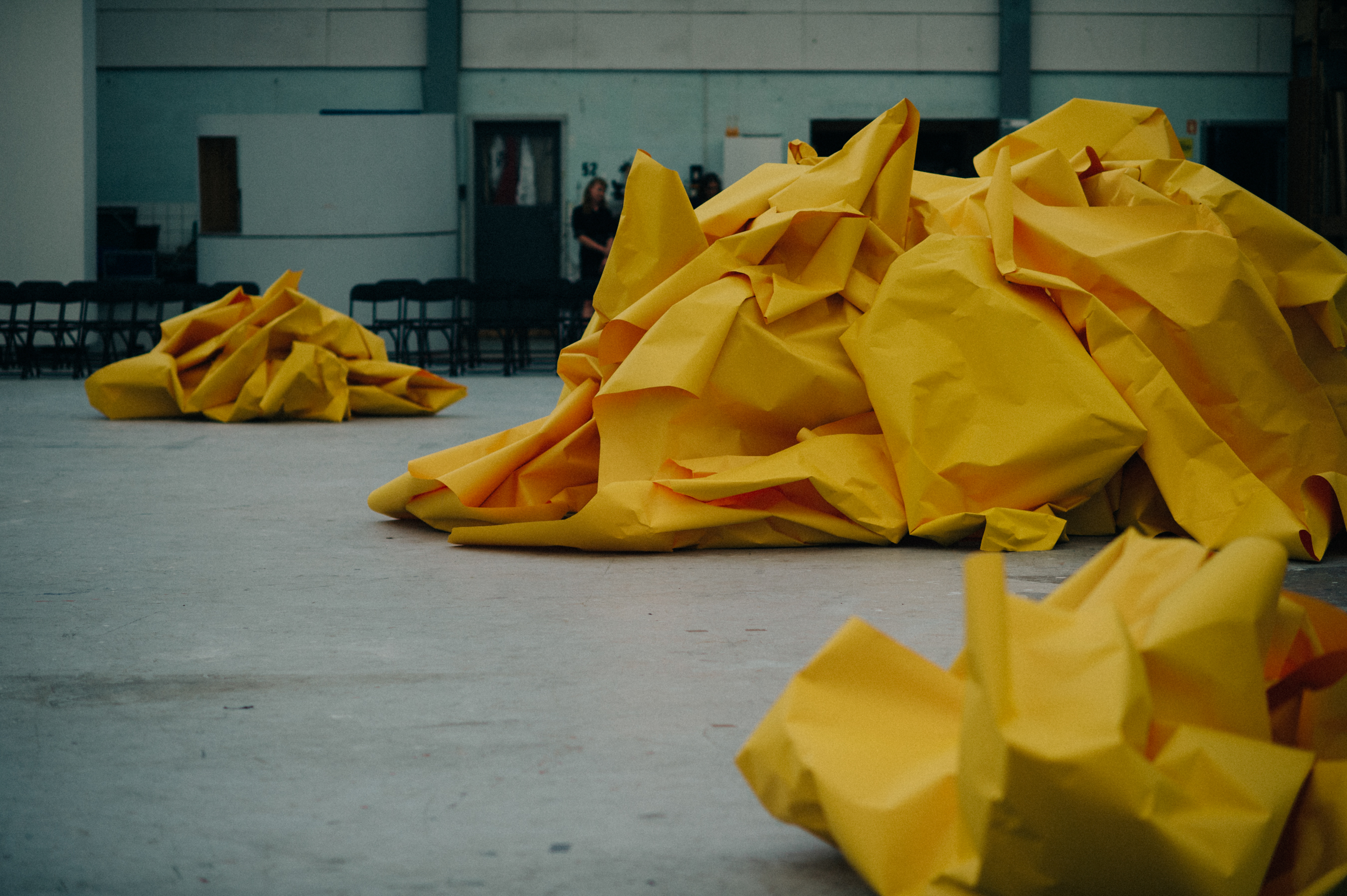 Ambient shot of yellow decorations on catwalk